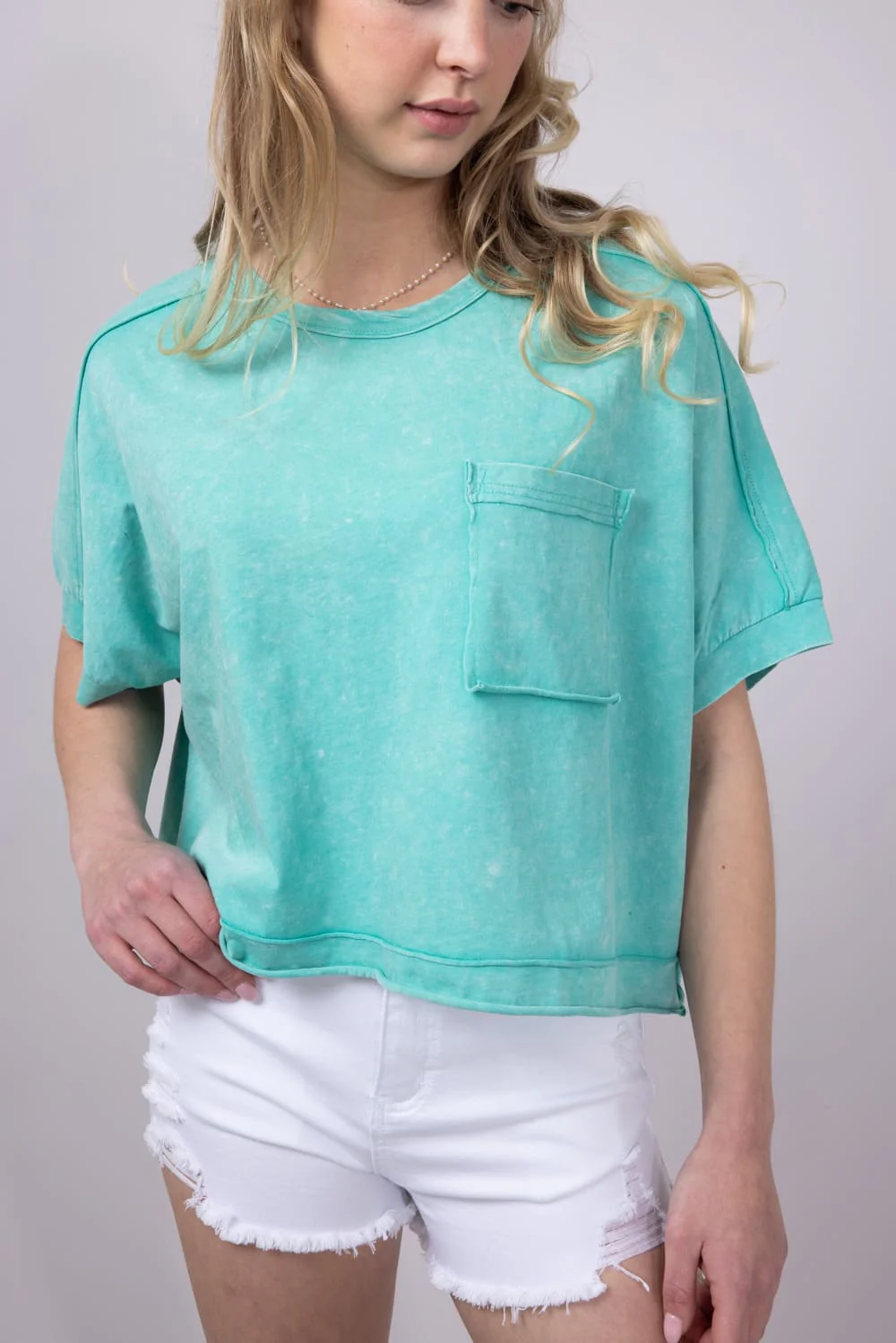 Oversized Cropped Mineral Wash Knit Top for Women - Image 2