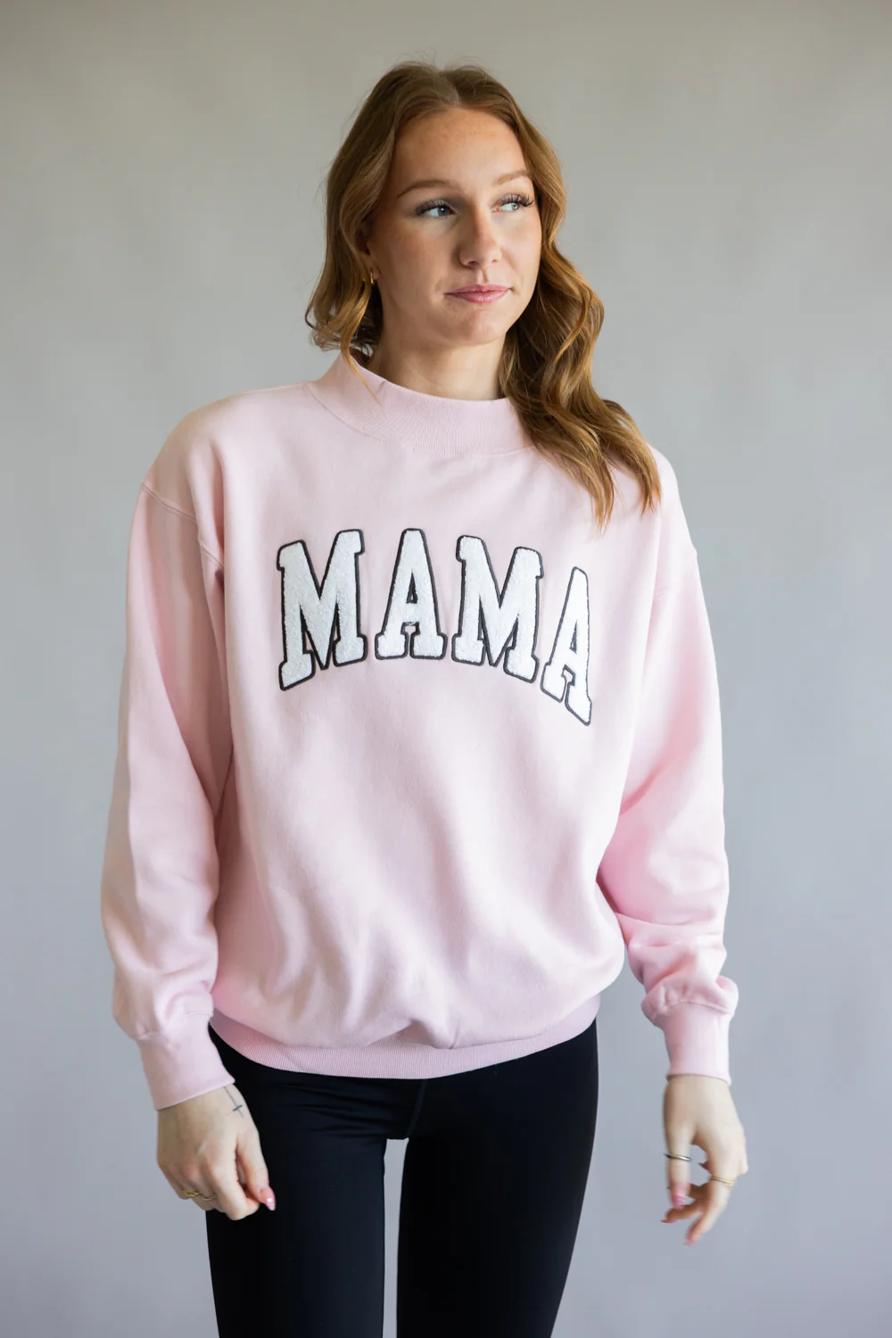 Oversized Mama Mock Neck Fleece Sweatshirt for Women in Baby Pink | GT099-BABYPINK - Image 2