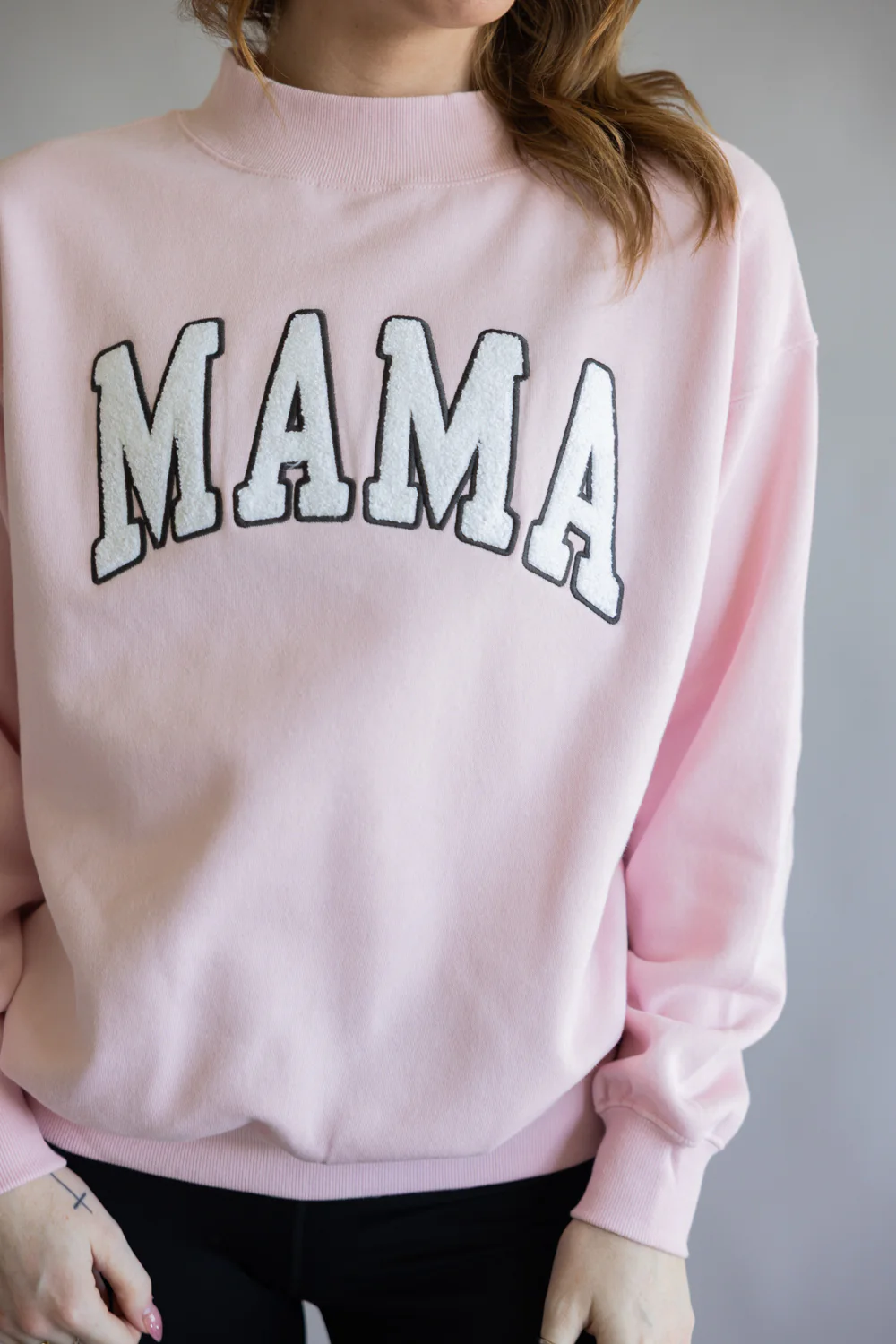 Oversized Mama Mock Neck Fleece Sweatshirt for Women in Baby Pink | GT099-BABYPINK - Image 3