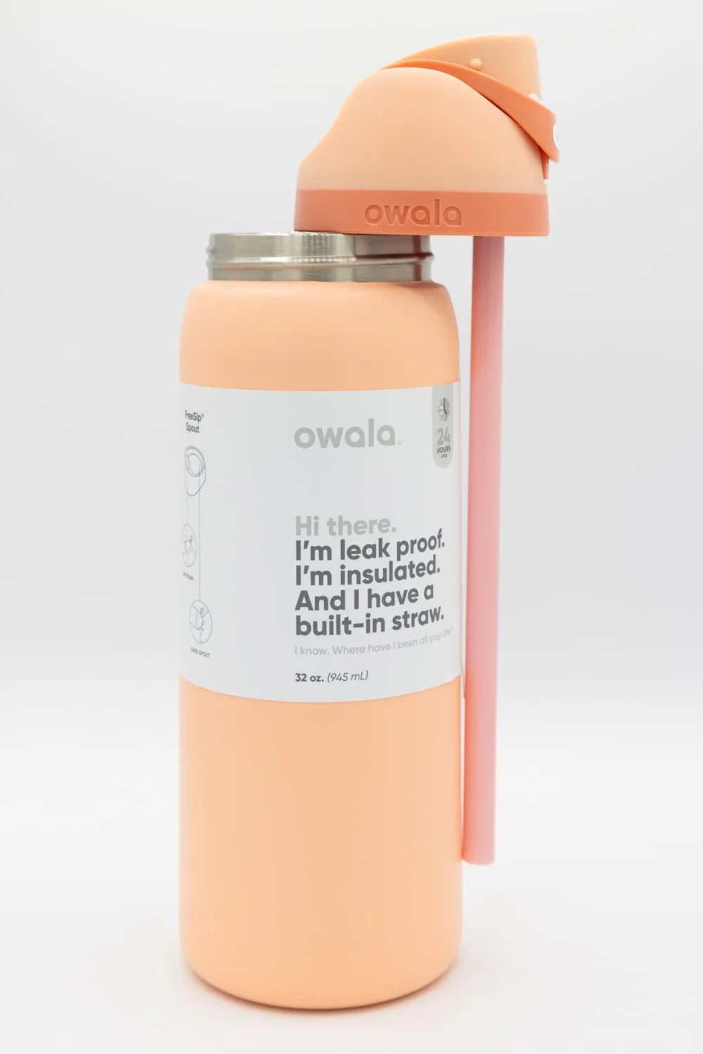 Owala FreeSip 32 oz Stainless Steel Water Bottle in Peach of Mind | C08289-PEACH OF MIND - Image 2