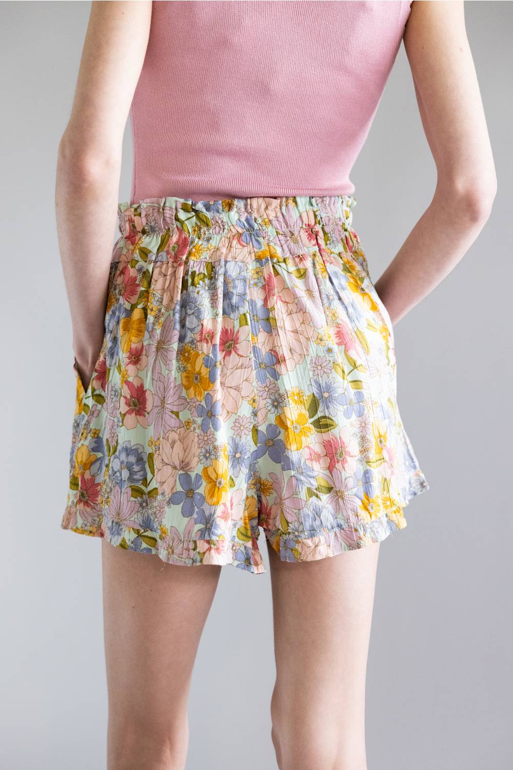 Paperbag Floral Tie Waist Ruffle Shorts for Women in Bay | 25Q77-A855 - Image 4