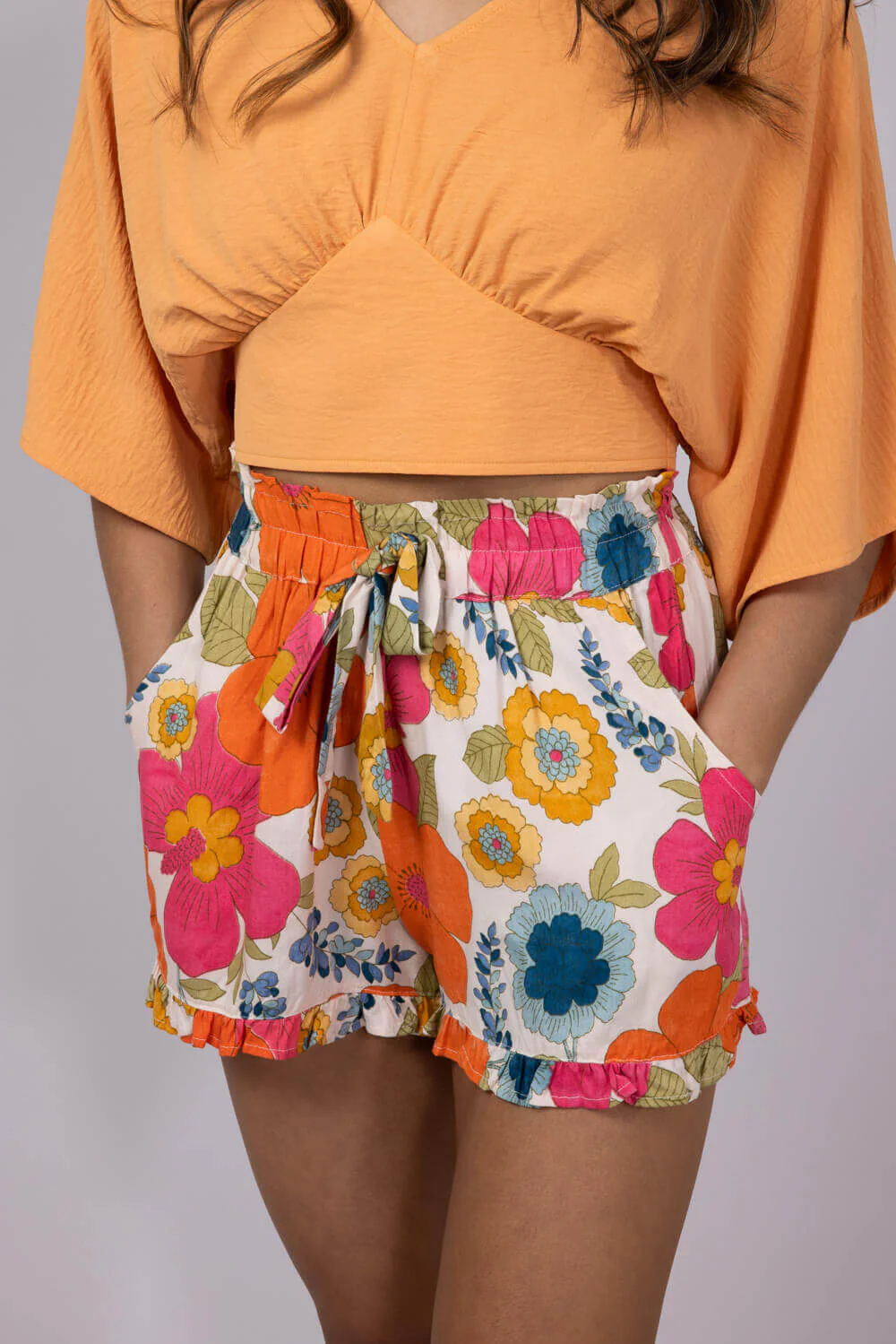 Paperbag Floral Tie Waist Ruffle Shorts for Women in Multi | 25Q77-FQ94 - Image 4