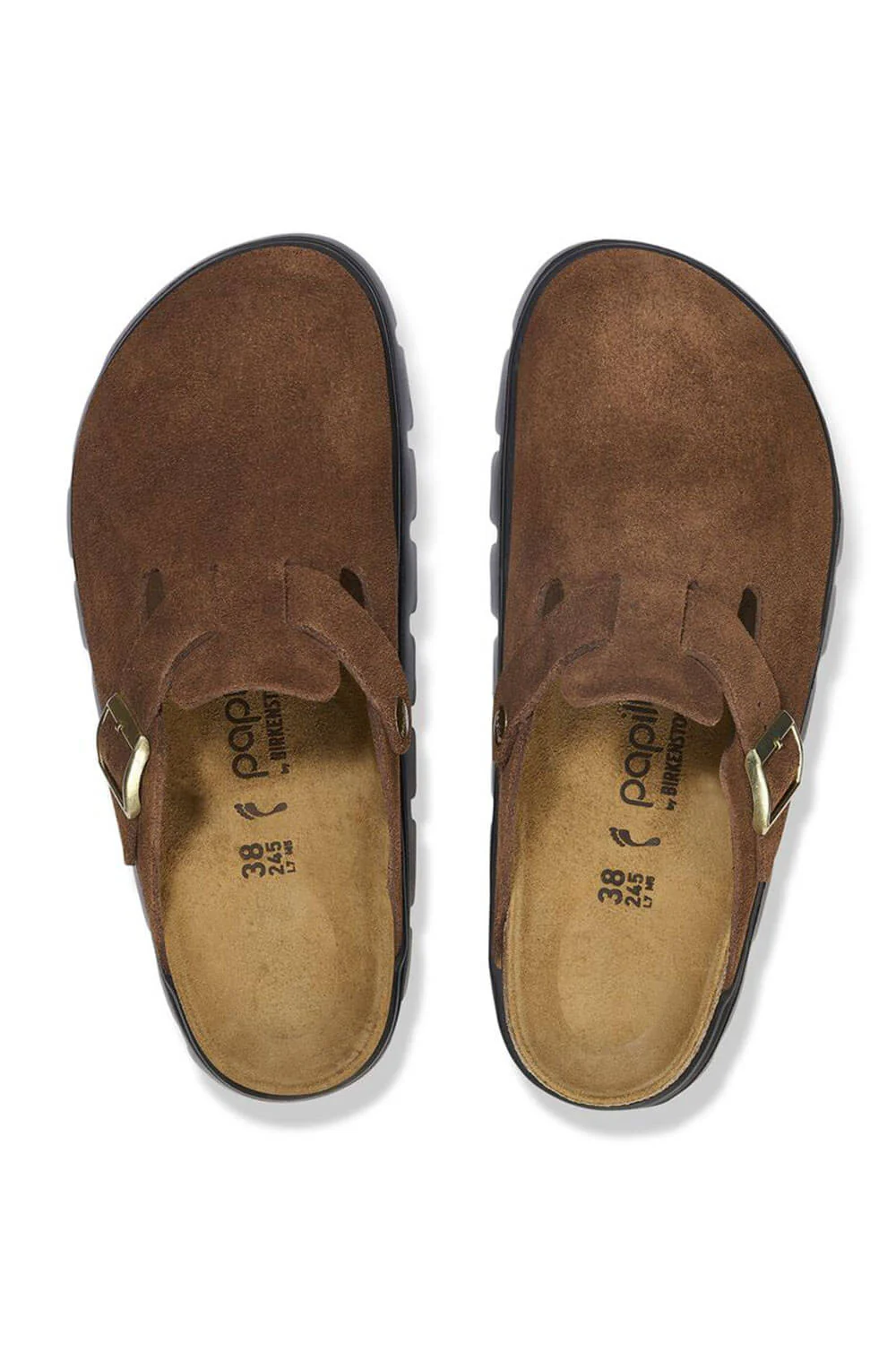 Papillio by Birkenstock Boston Suede Leather Chunky Clogs for Women in Dark Tea | 1028402 - Image 3