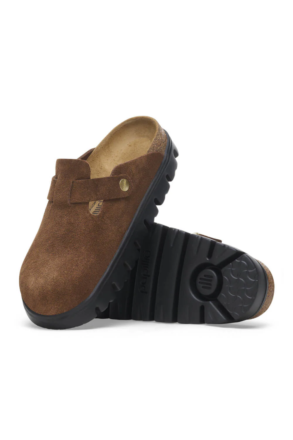 Papillio by Birkenstock Boston Suede Leather Chunky Clogs for Women in Dark Tea | 1028402 - Image 5
