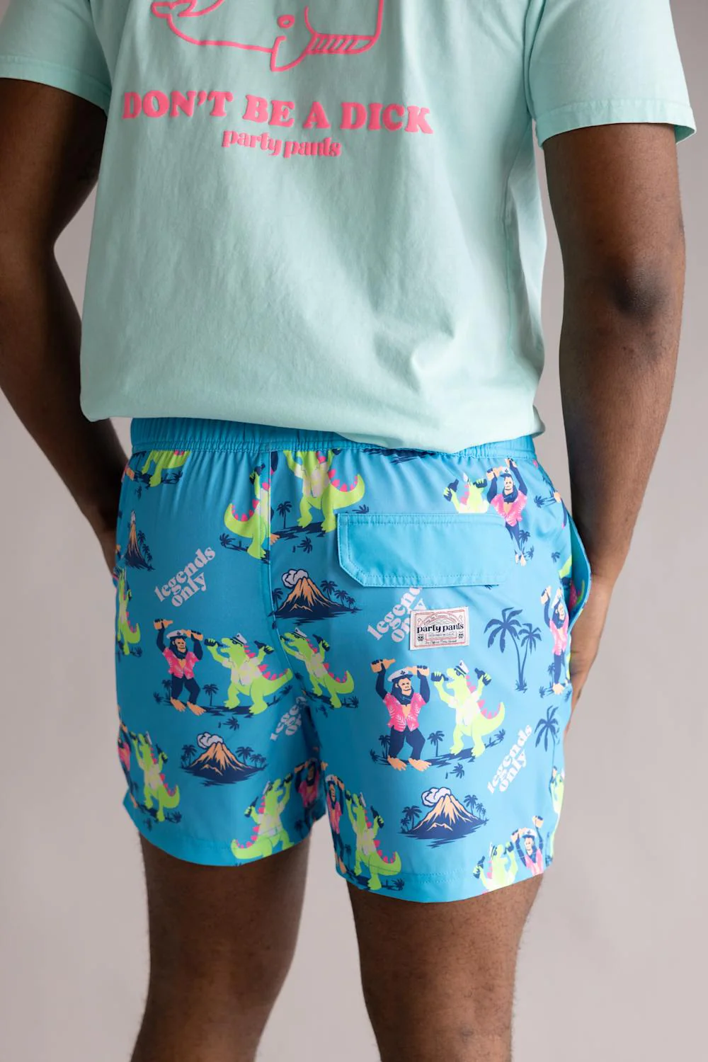 Party Pants Bussin’ Happy Hour Swim Shorts for Men in Cyan | PPE26107-CYAN - Image 2