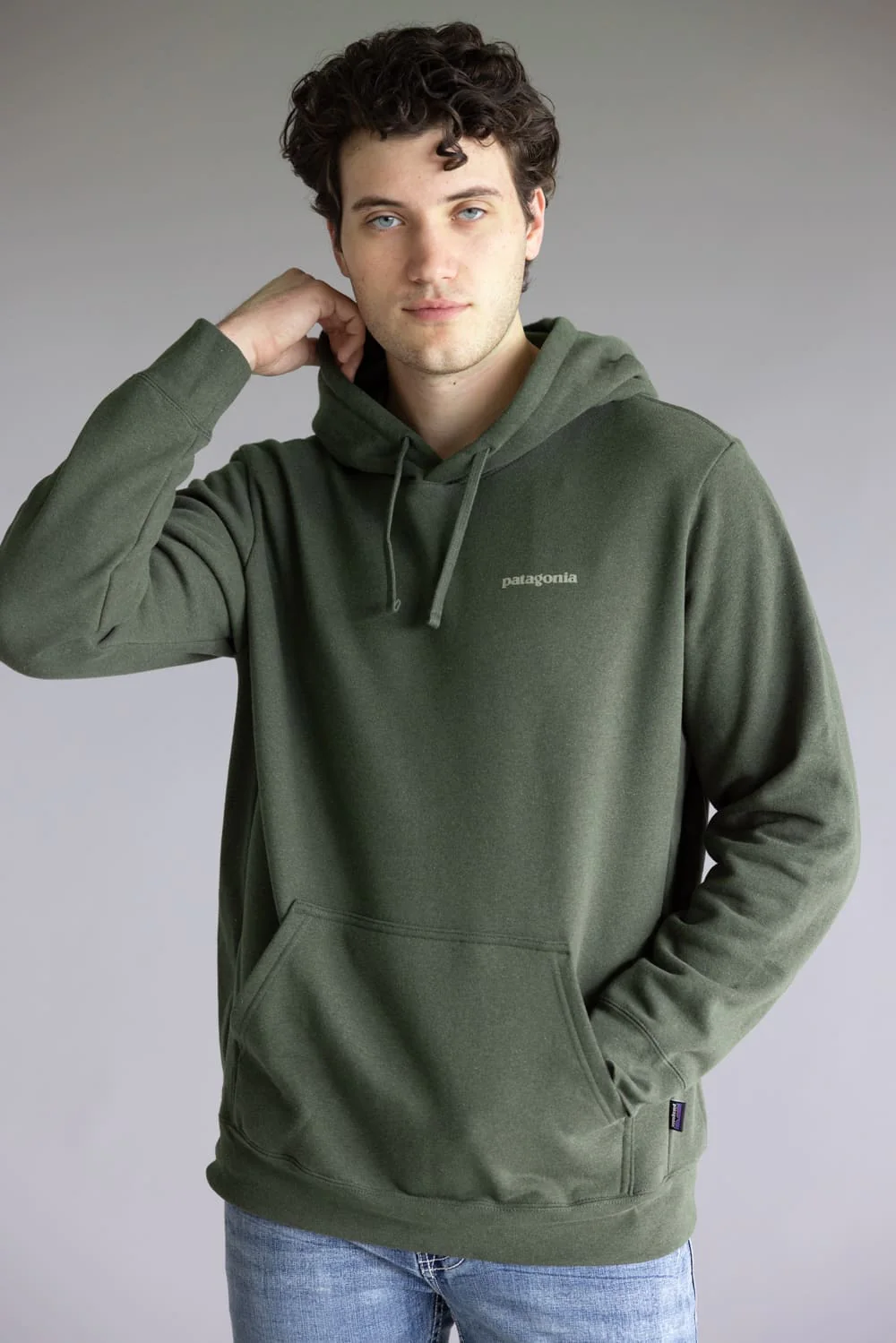 Patagonia Men’s Boardshort Logo Uprisal Hoodie in Green | 39665-BSNG GREEN - Image 2