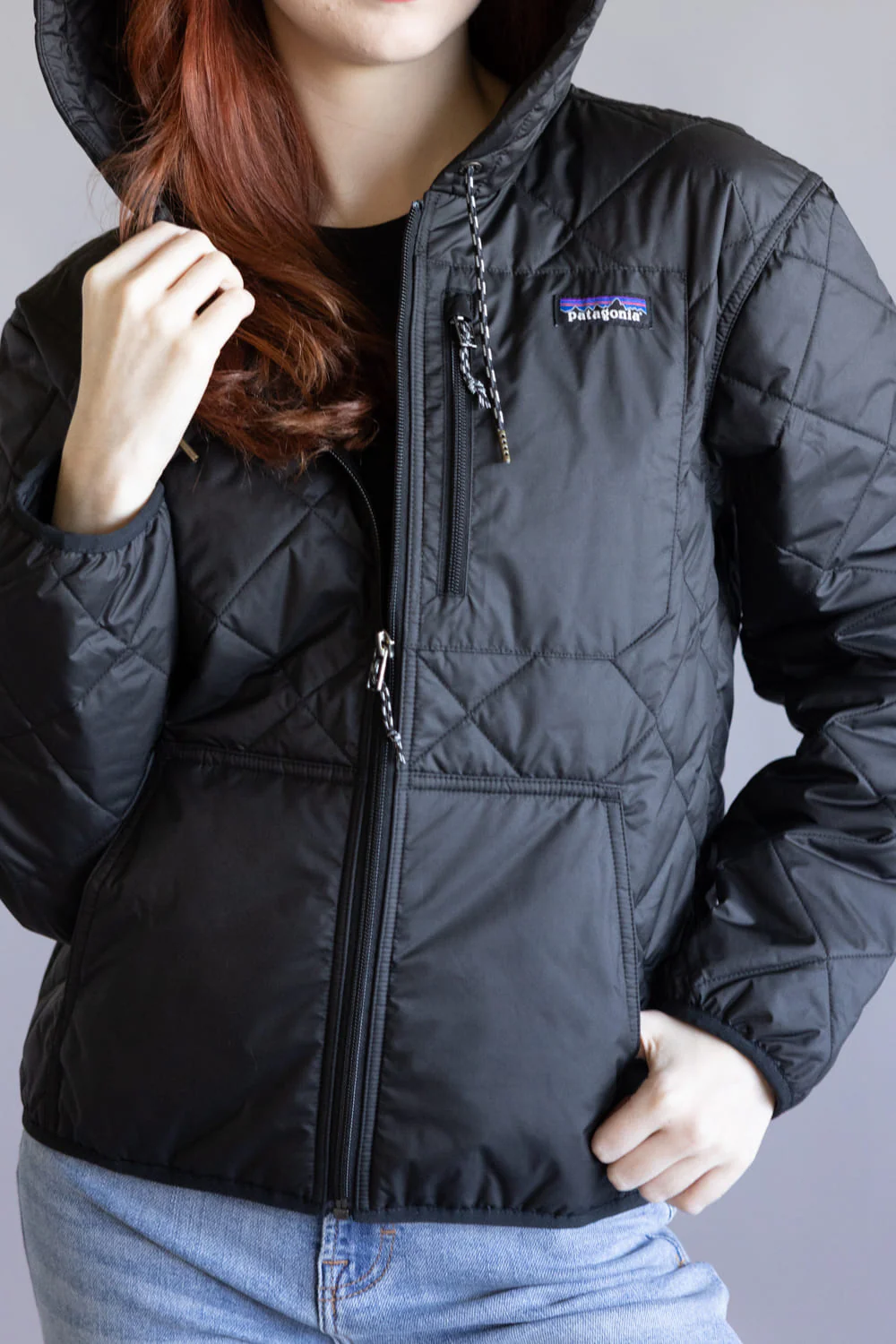 Patagonia Women’s Diamond Quilted Bomber Hoodie Jacket in Black | 20696-BLK - Image 4