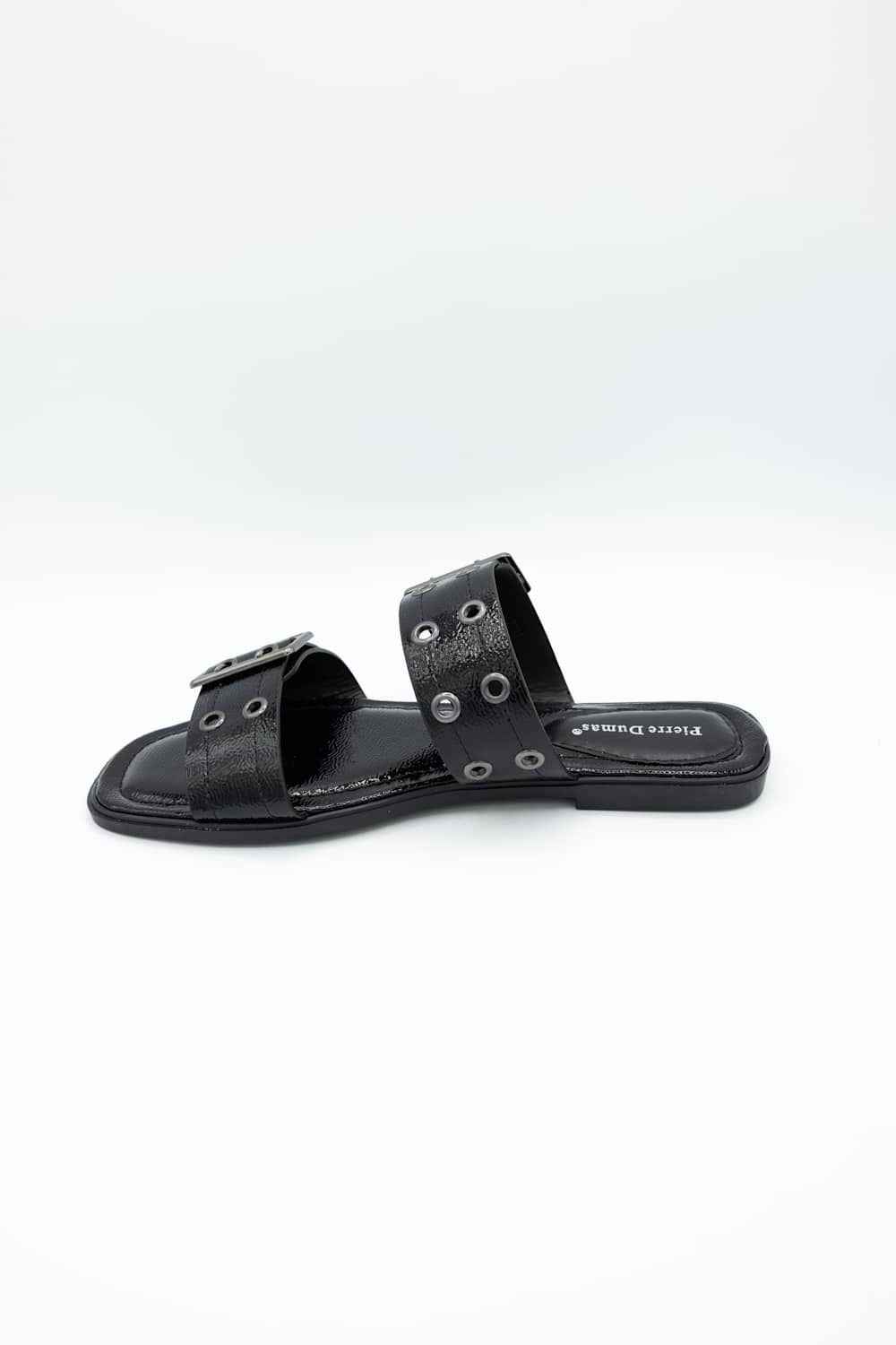 Pierre Dumas Empress Buckle Slide Sandals for Women in Black | 21791-301-BLACK - Image 2