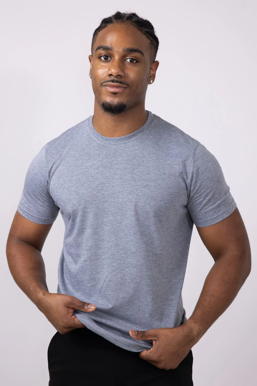 Basic Crewneck T-Shirt for Men in Heather Grey | 3750-HGRAY - Image 3