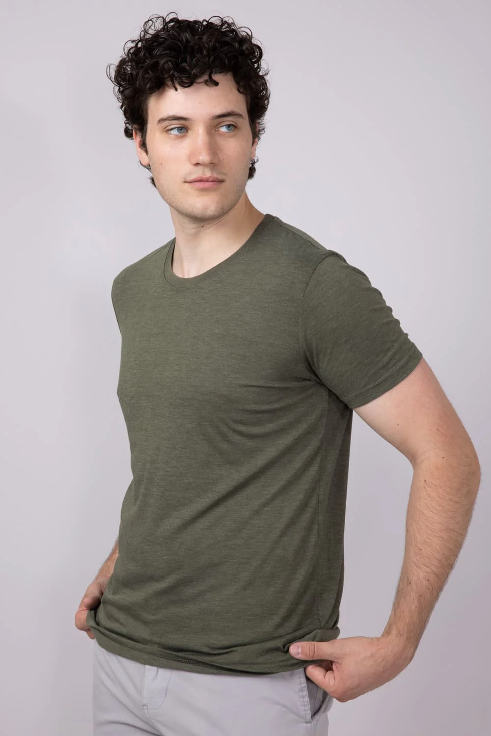 Basic Crewneck T-Shirt for Men in Military Green | 3750-MILITARY - Image 3