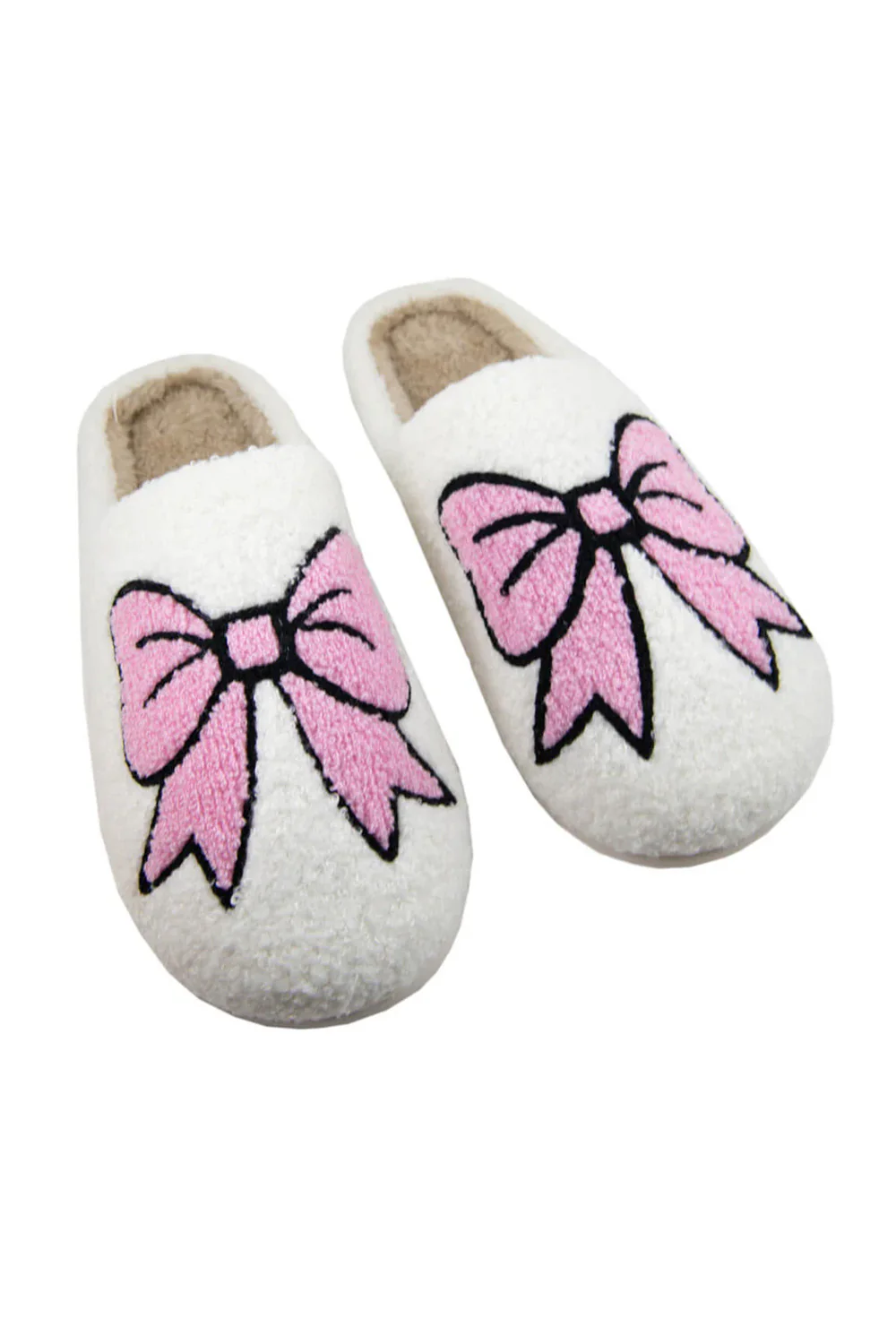 Pink Bow Slippers for Women in White | KDC-SLPR-149-WHT - Image 2