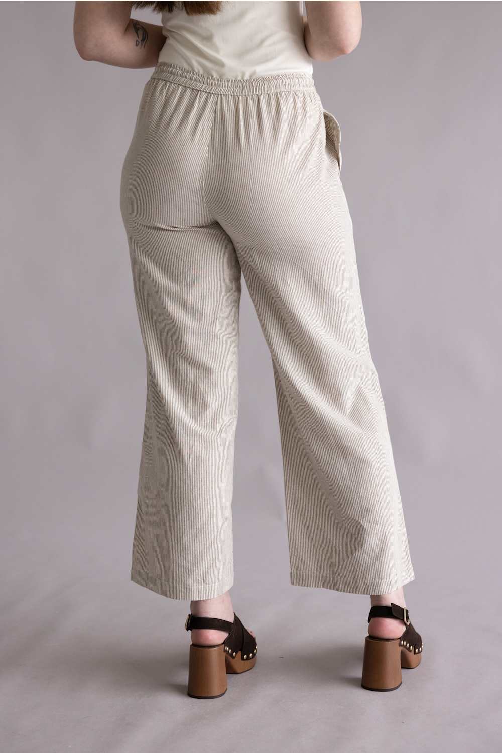 Pinstripe Drawstring Linen Pants for Women in Khaki | 42711-KHAKI - Image 3