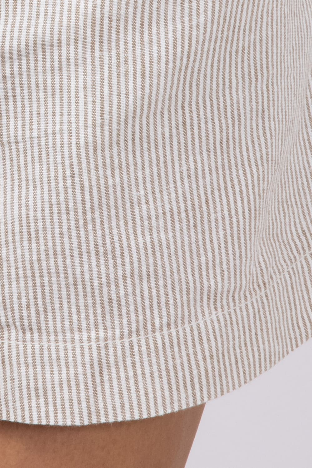 Pinstripe Drawstring Linen Shorts for Women in Khaki | 42713-KHAKI - Image 3