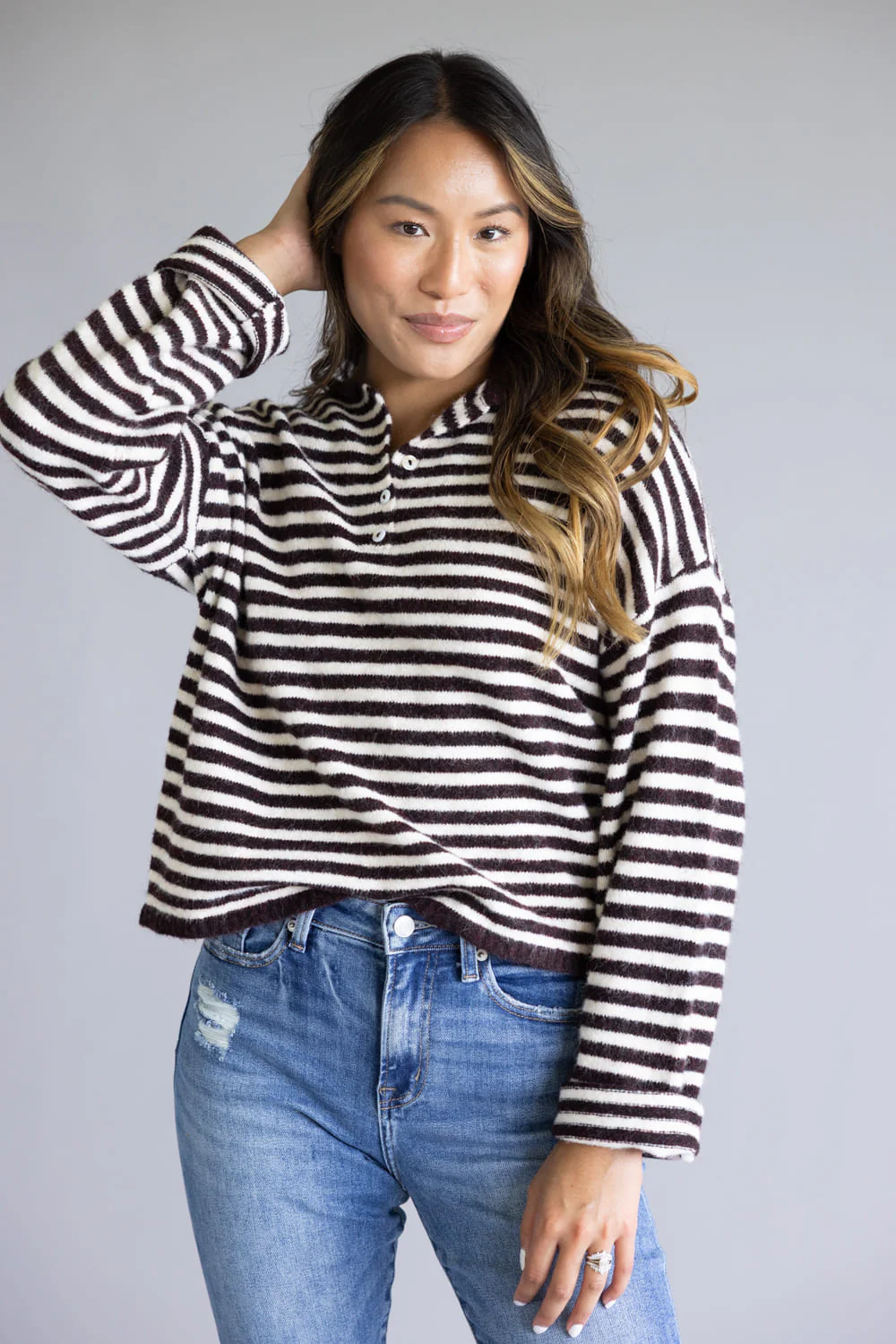 Things Between Piper Henley Shirt for Women in Dark Wine | TBW14174-WIN - Image 5