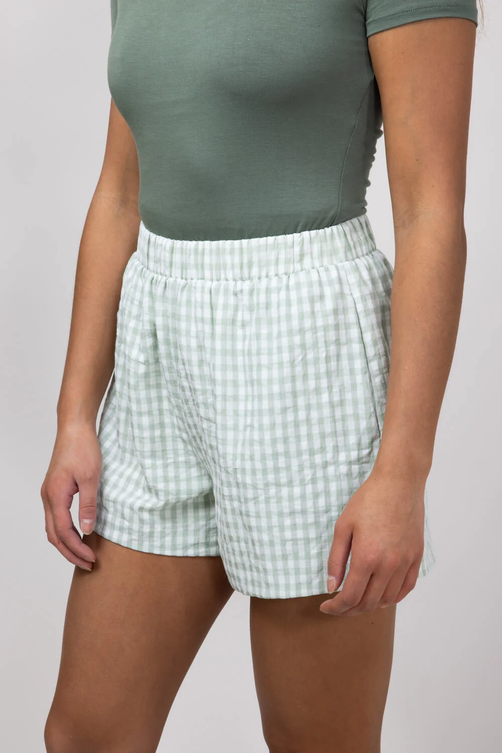 Plaid Boxer Lounge Shorts for Women in Green | PSP1142-GREEN - Image 3