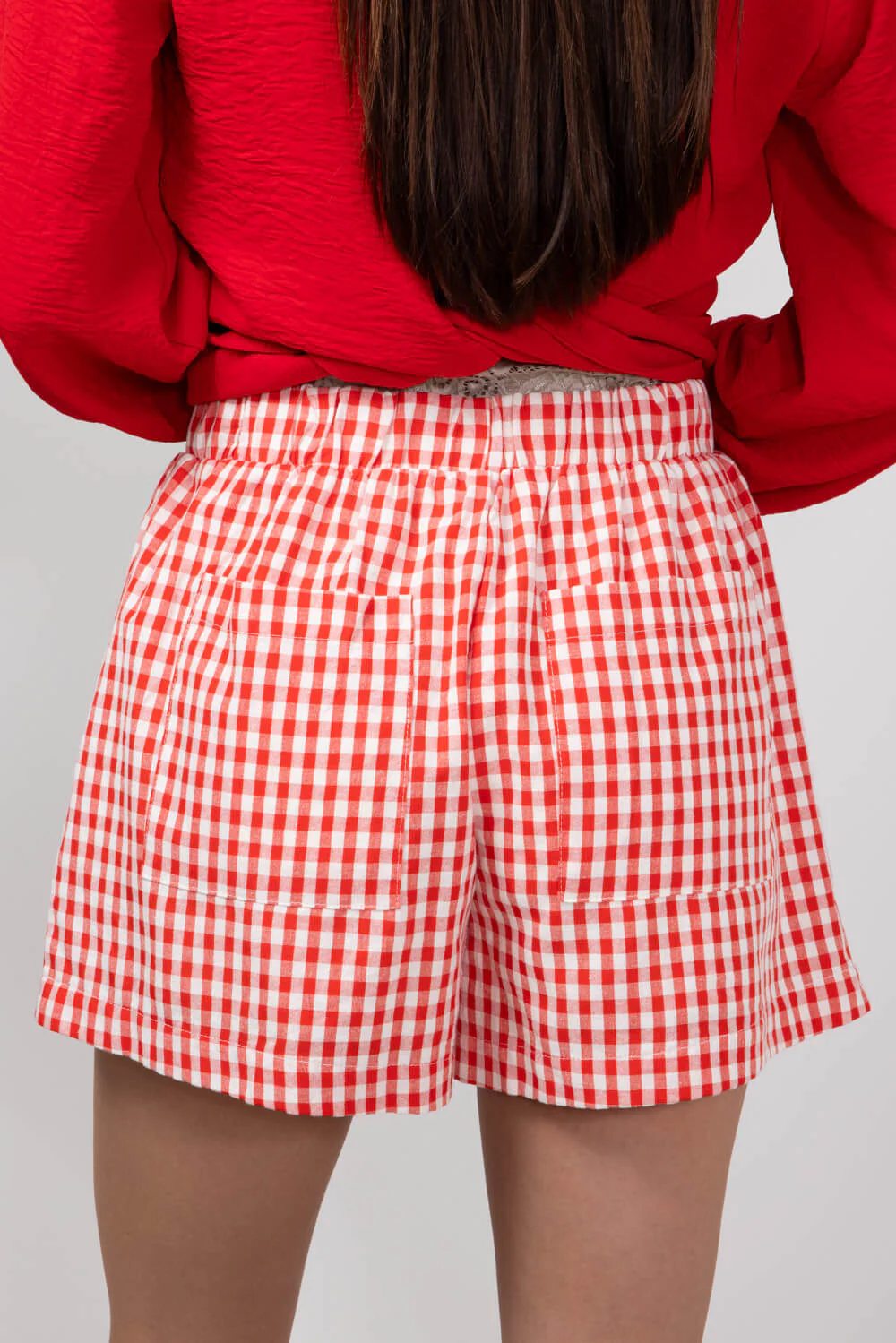 Plaid Boxer Lounge Shorts for Women in Red | PSP1142-RED - Image 2