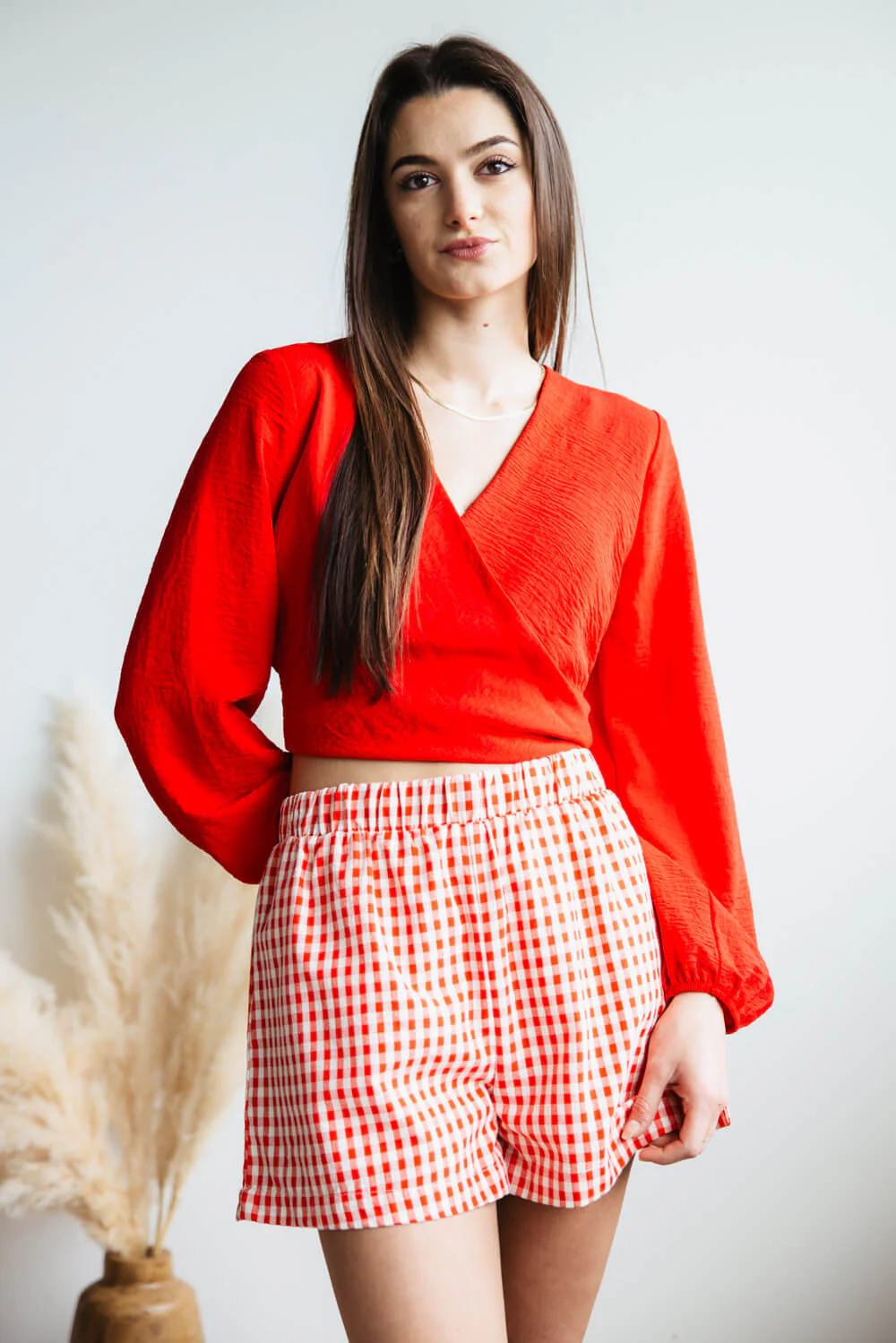 Plaid Boxer Lounge Shorts for Women in Red | PSP1142-RED - Image 3