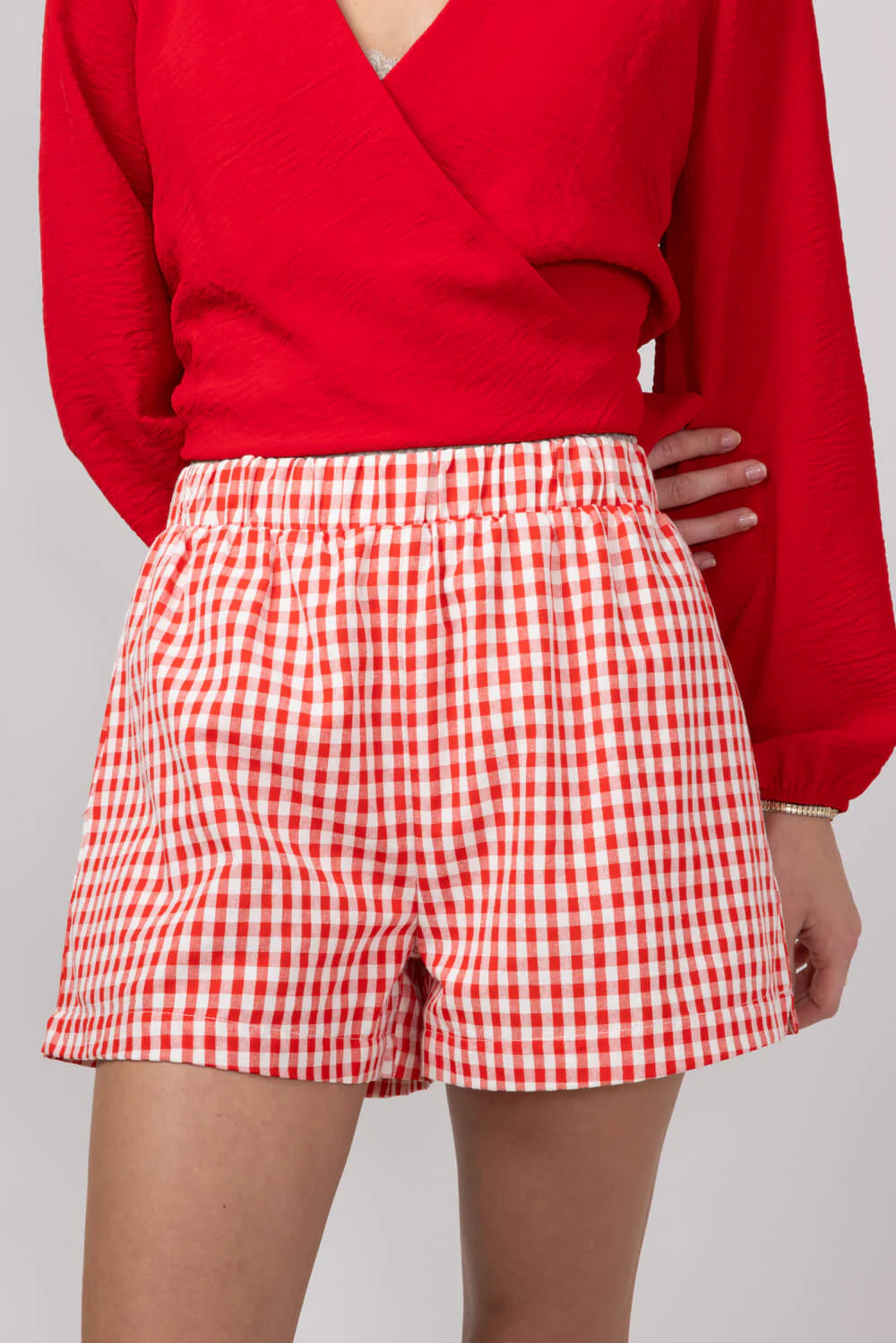 Plaid Boxer Lounge Shorts for Women in Red | PSP1142-RED - Image 4
