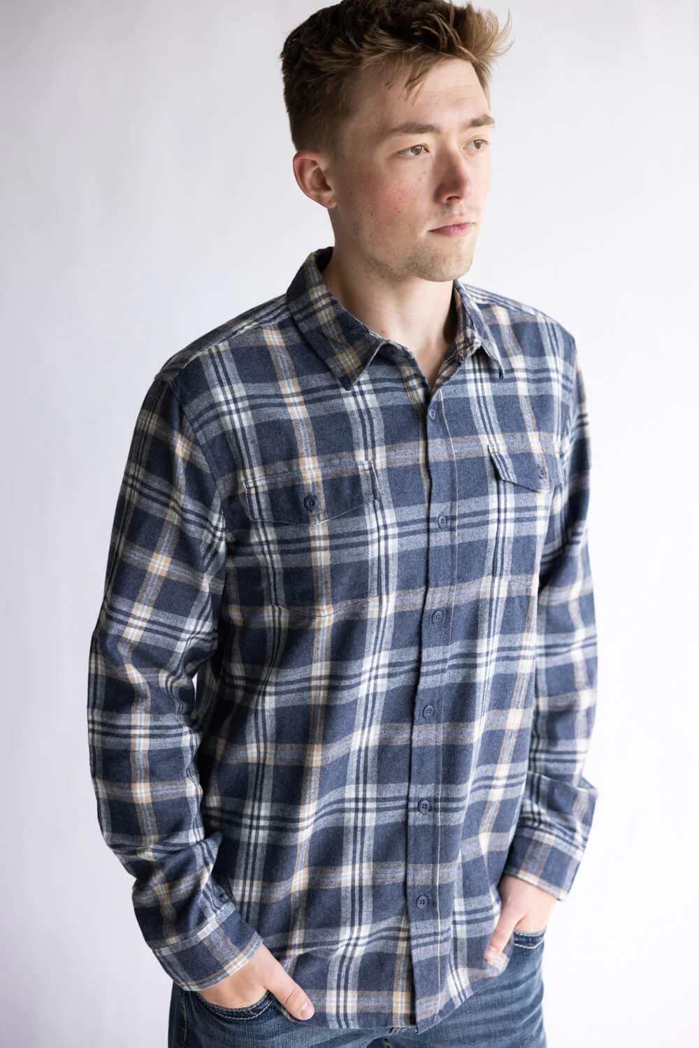 Split Plaid Flannel Shirt for Men - Image 2