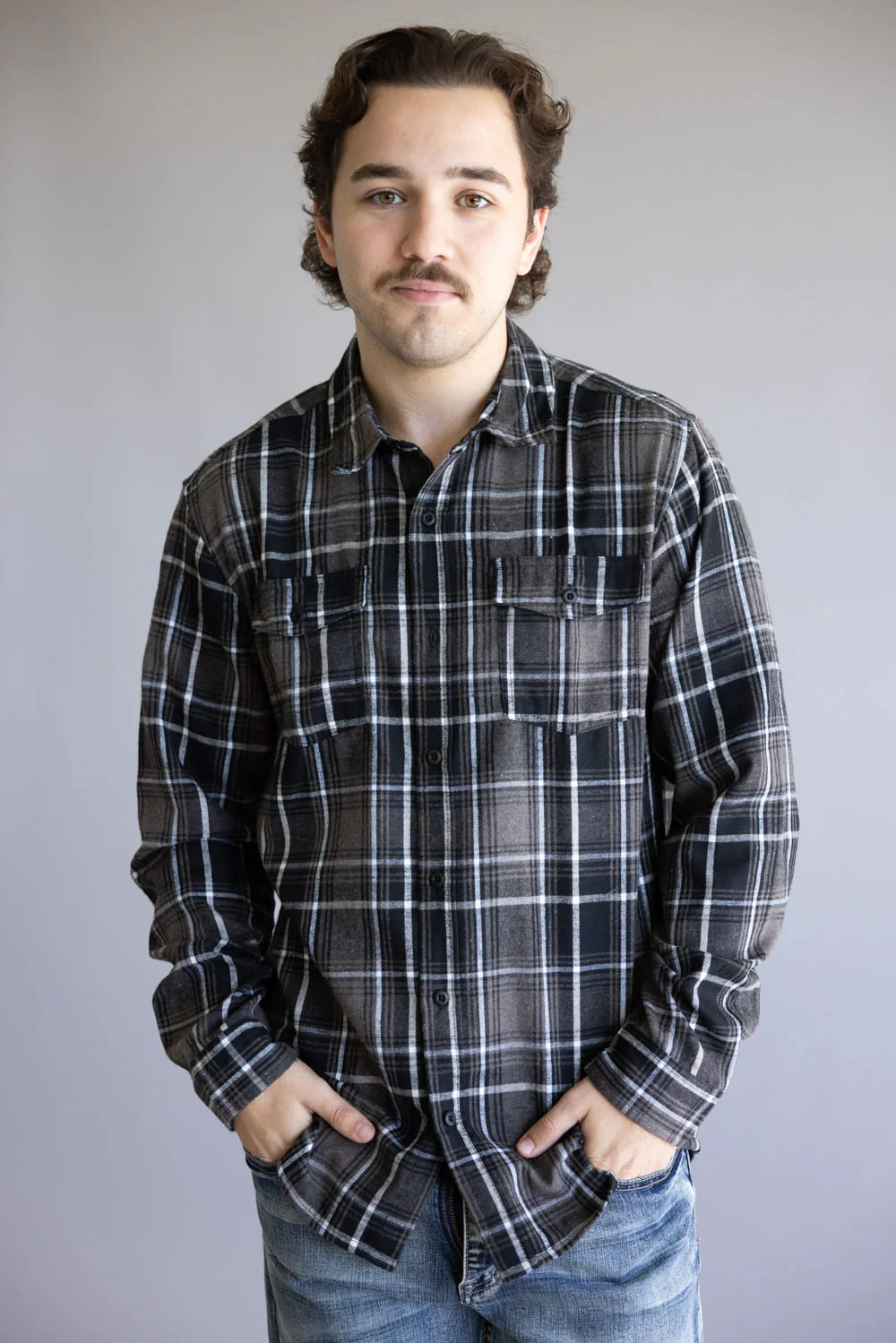 Plaid Flannel Shirt for Men in Black Brown | TT8281GL-BLACKBROWN - Image 2