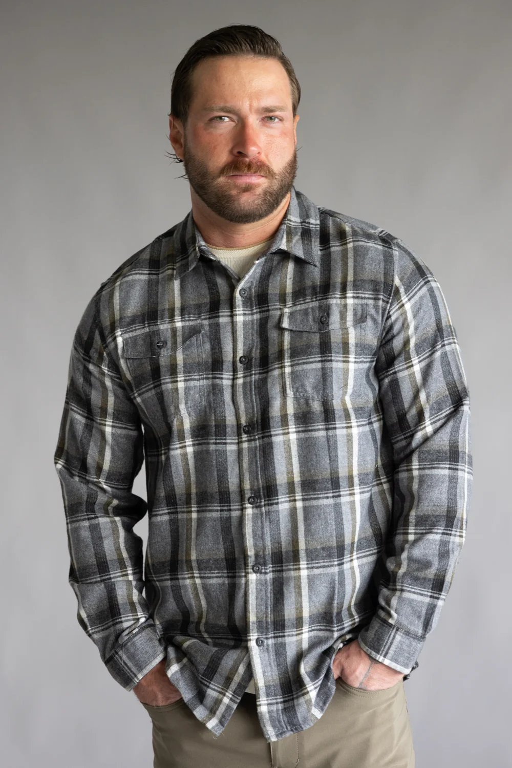 Plaid Flannel Shirt for Men in Grey Olive | TT8281GL-GREYOLIVE - Image 3