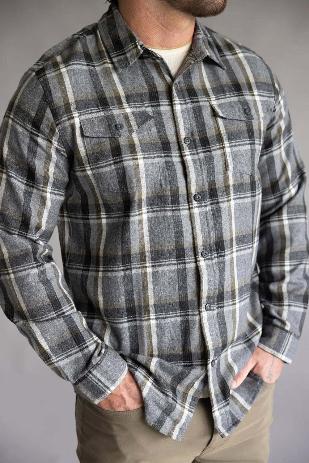 Plaid Flannel Shirt for Men in Grey Olive | TT8281GL-GREYOLIVE - Image 5