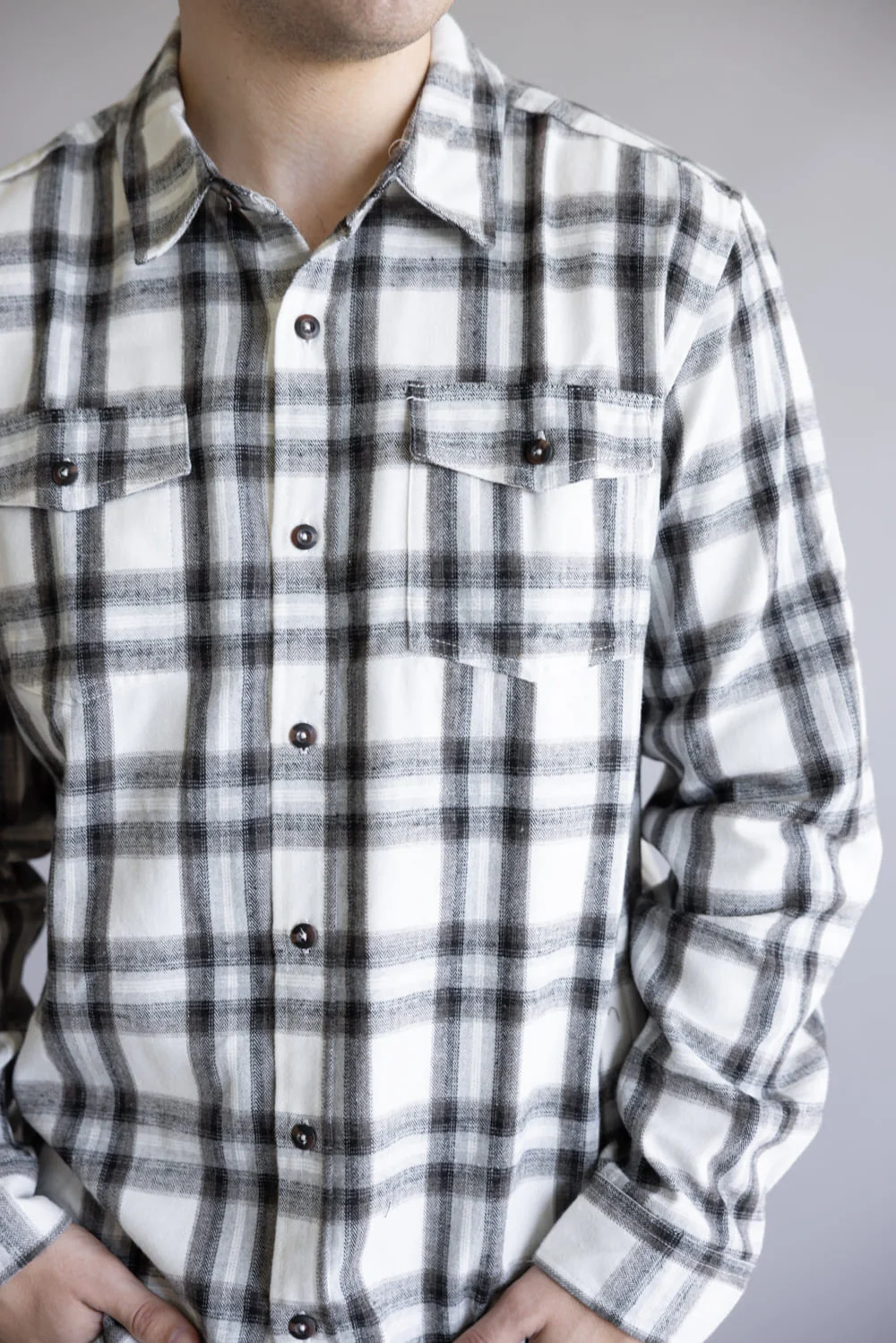 Plaid Flannel Shirt for Men in Ivory Black | TT8281GL-IVORYBLACK - Image 4