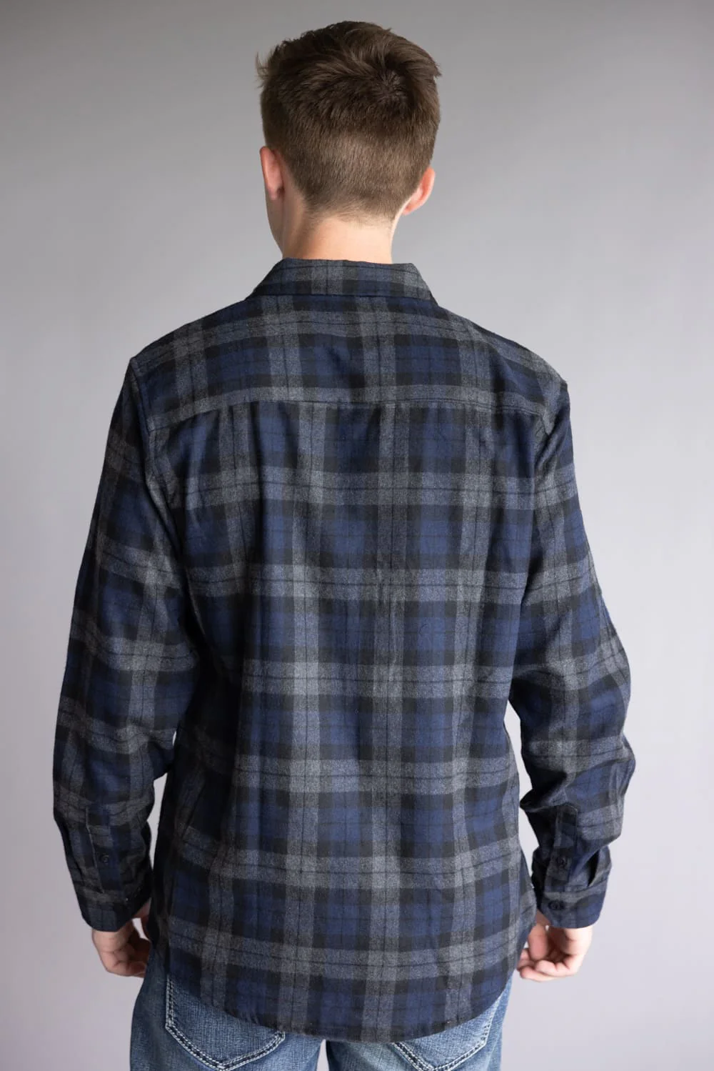 Plaid Flannel Shirt for Men in Navy Grey | TT8281GL-NAVYGREY - Image 2