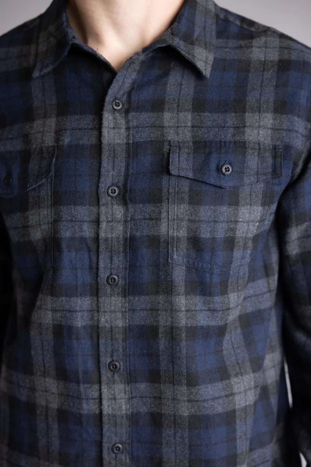 Plaid Flannel Shirt for Men in Navy Grey | TT8281GL-NAVYGREY - Image 3