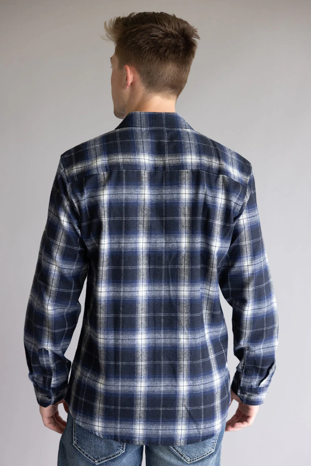 Plaid Flannel Shirt for Men in Navy | TT8281GL-NAVYECRU - Image 2