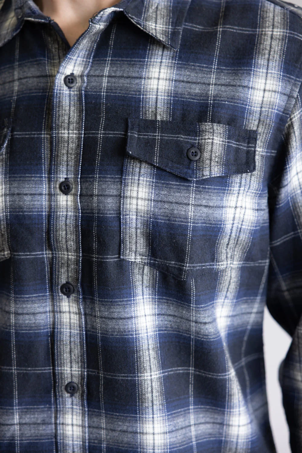 Plaid Flannel Shirt for Men in Navy | TT8281GL-NAVYECRU - Image 3