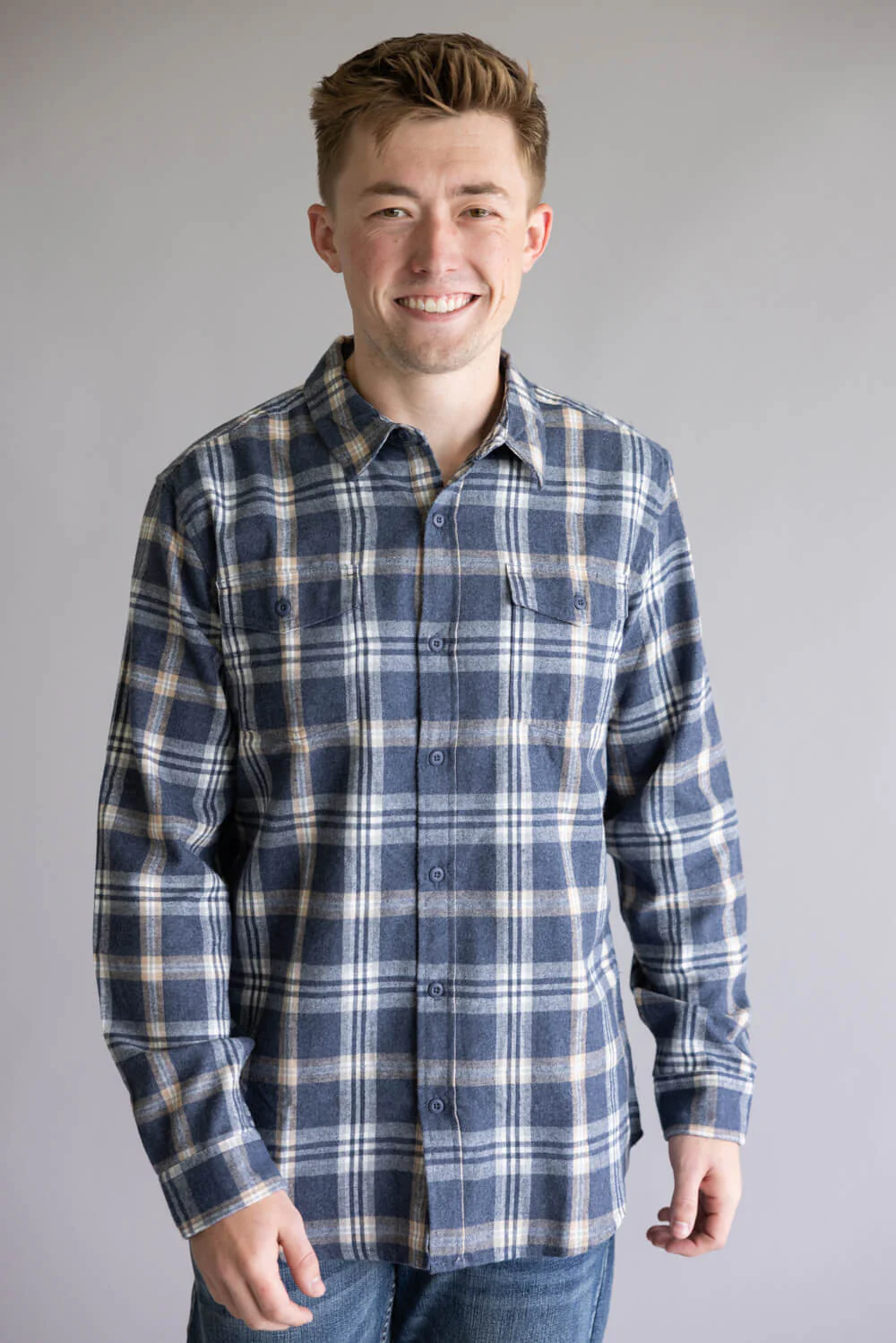 Plaid Flannel Shirt for Men in Washed Denim | TT8281GL-WASHEDDENIM - Image 2