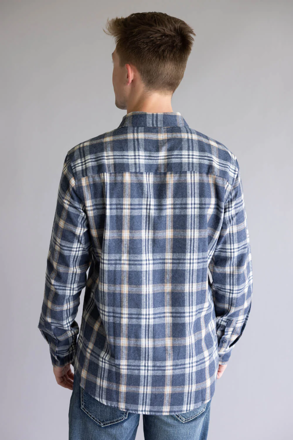 Plaid Flannel Shirt for Men in Washed Denim | TT8281GL-WASHEDDENIM - Image 3