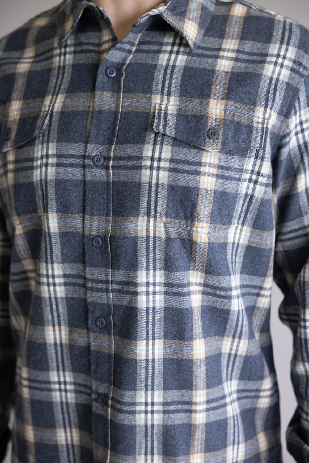 Plaid Flannel Shirt for Men in Washed Denim | TT8281GL-WASHEDDENIM - Image 4