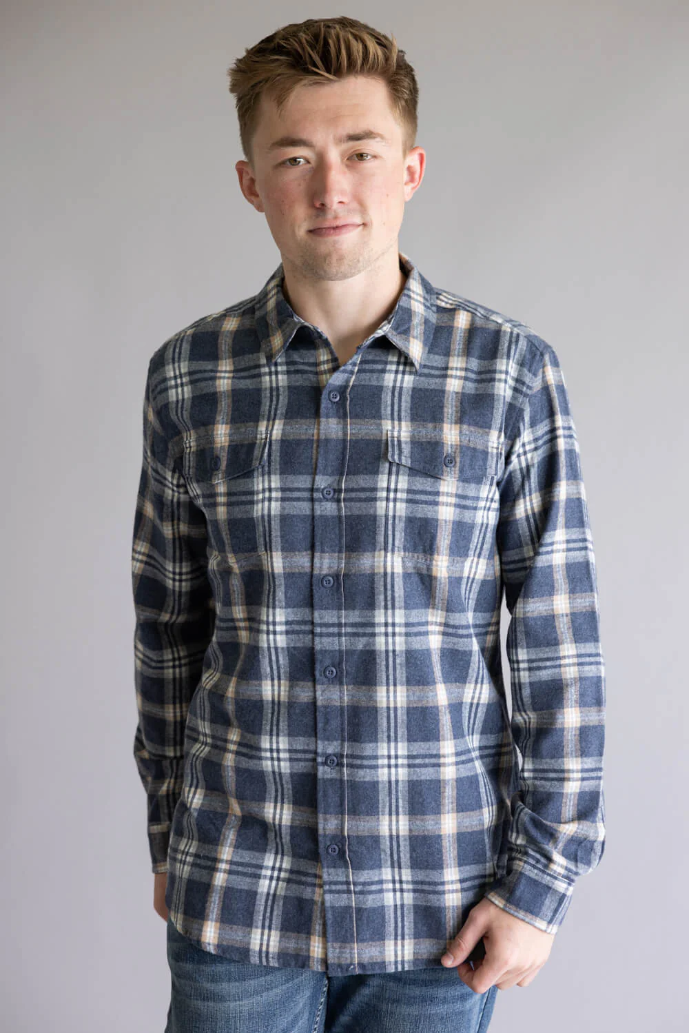 Plaid Flannel Shirt for Men in Washed Denim | TT8281GL-WASHEDDENIM - Image 5