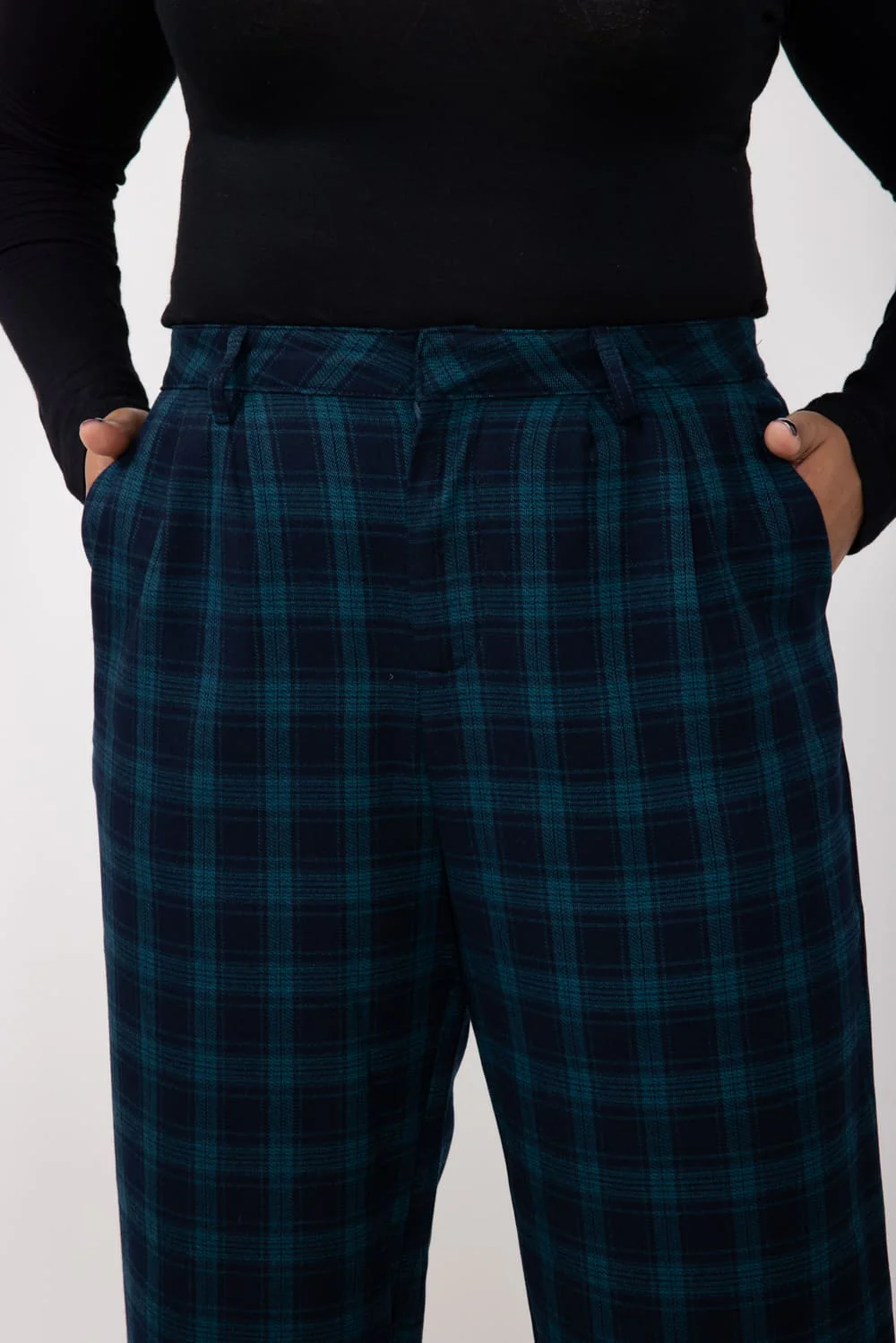 Plaid Trouser Pants for Women in Navy/Green Check | IP5003-NAVYGREENCHECK - Image 3
