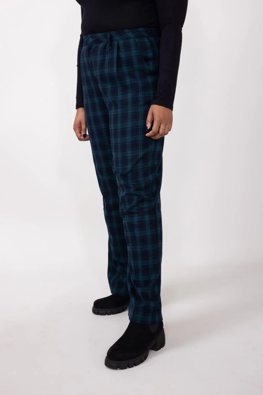Plaid Trouser Pants for Women in Navy/Green Check | IP5003-NAVYGREENCHECK - Image 4