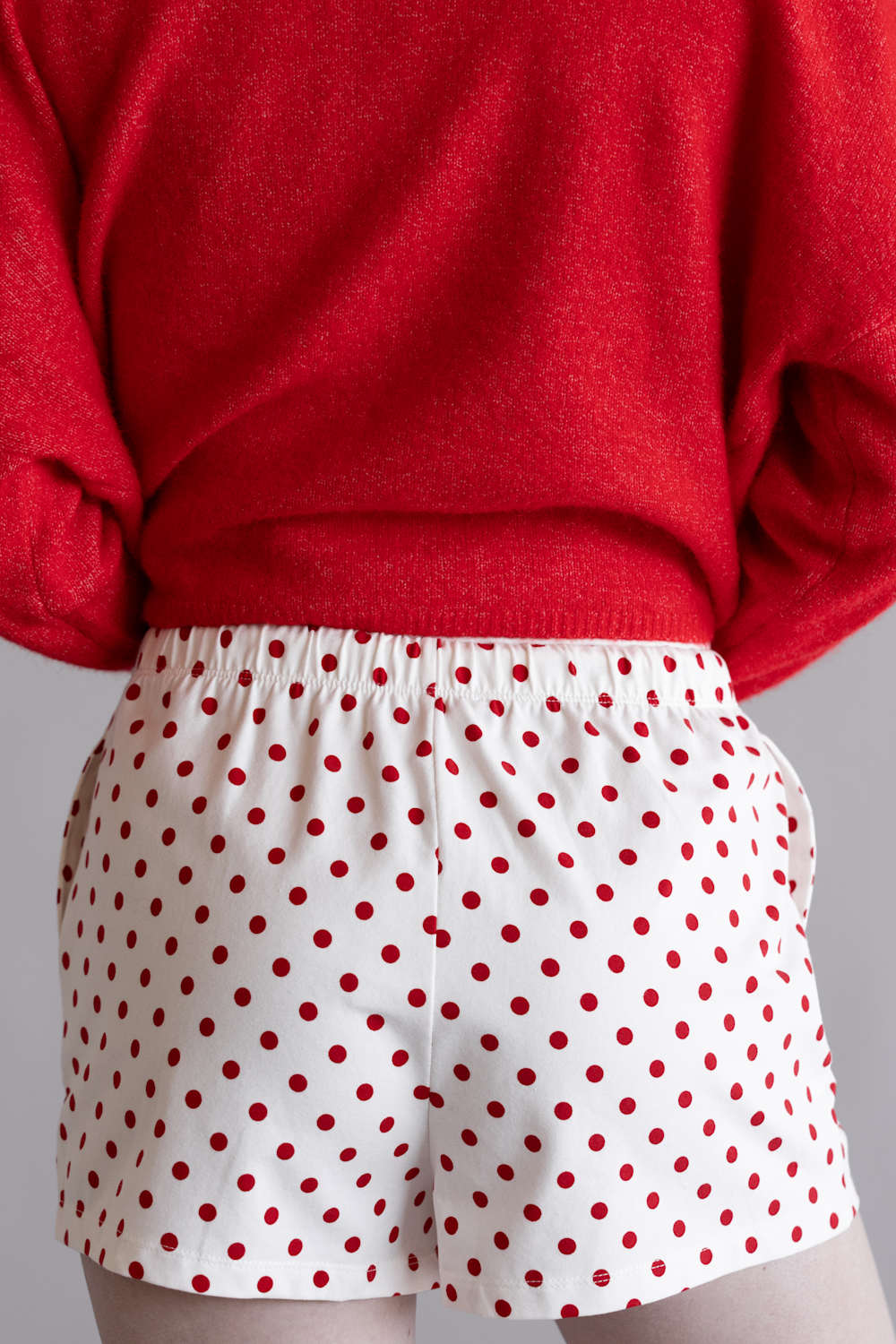 Polka Dot Drawstring Shorts for Women in White/Red | DZ26C385-RED - Image 3