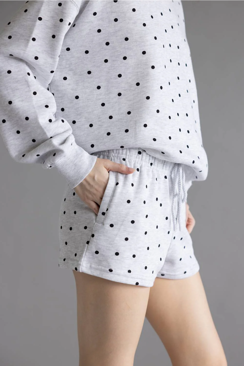 Polka Dot Fleece Shorts for Women in Grey/Black | H505-ICE GREY - Image 2