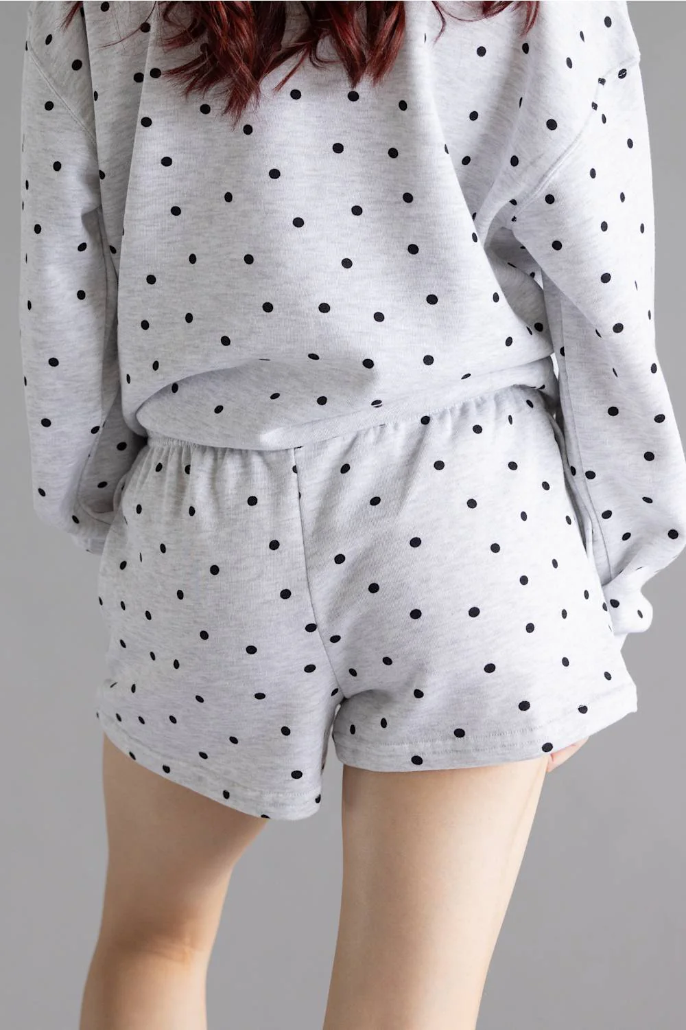 Polka Dot Fleece Shorts for Women in Grey/Black | H505-ICE GREY - Image 4