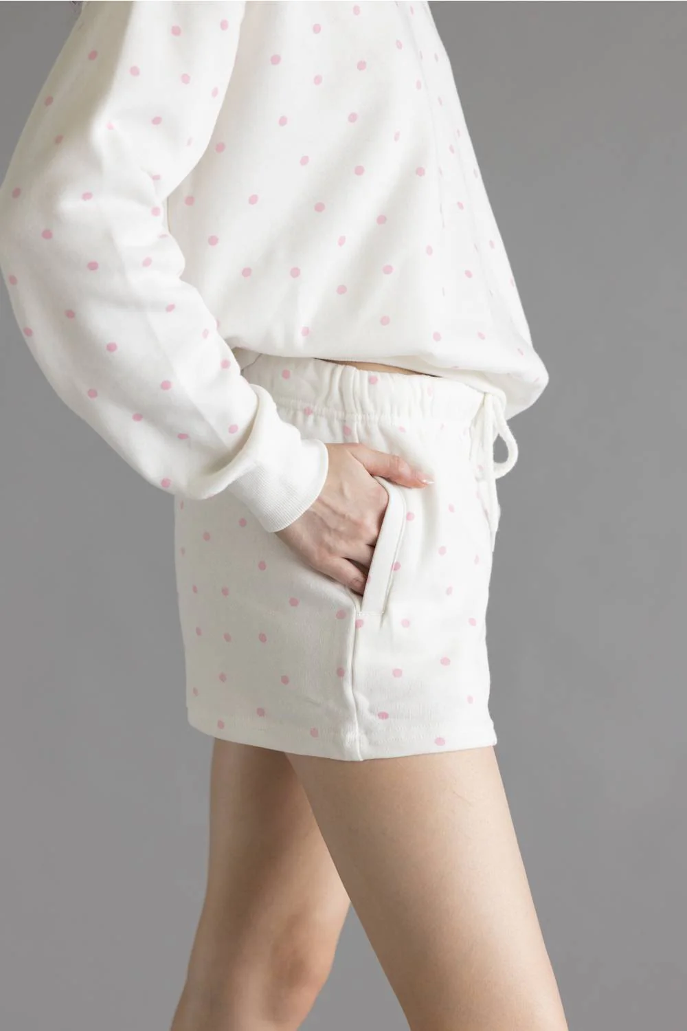 Polka Dot Fleece Shorts for Women in Ivory/Pink | H505-IVORY - Image 3