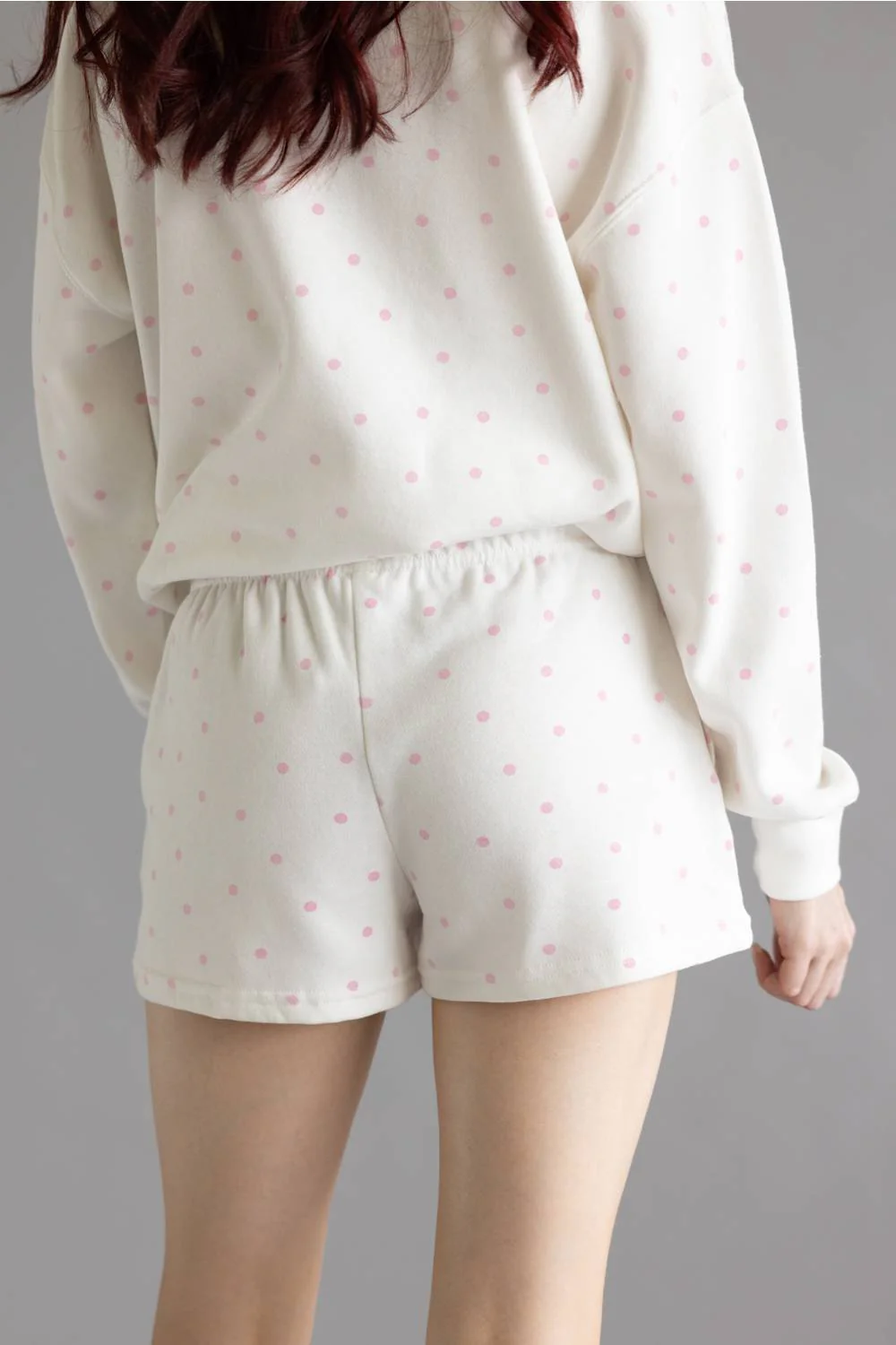 Polka Dot Fleece Shorts for Women in Ivory/Pink | H505-IVORY - Image 4
