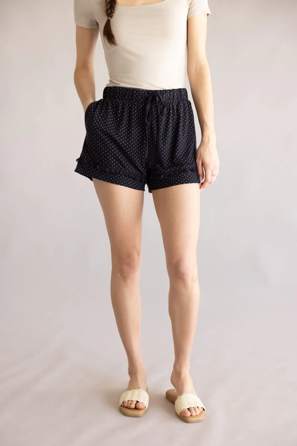 Polka Dot Knit Pajama Shorts for Women in Navy/White | PP6959-NAVYWHITEDOT - Image 3