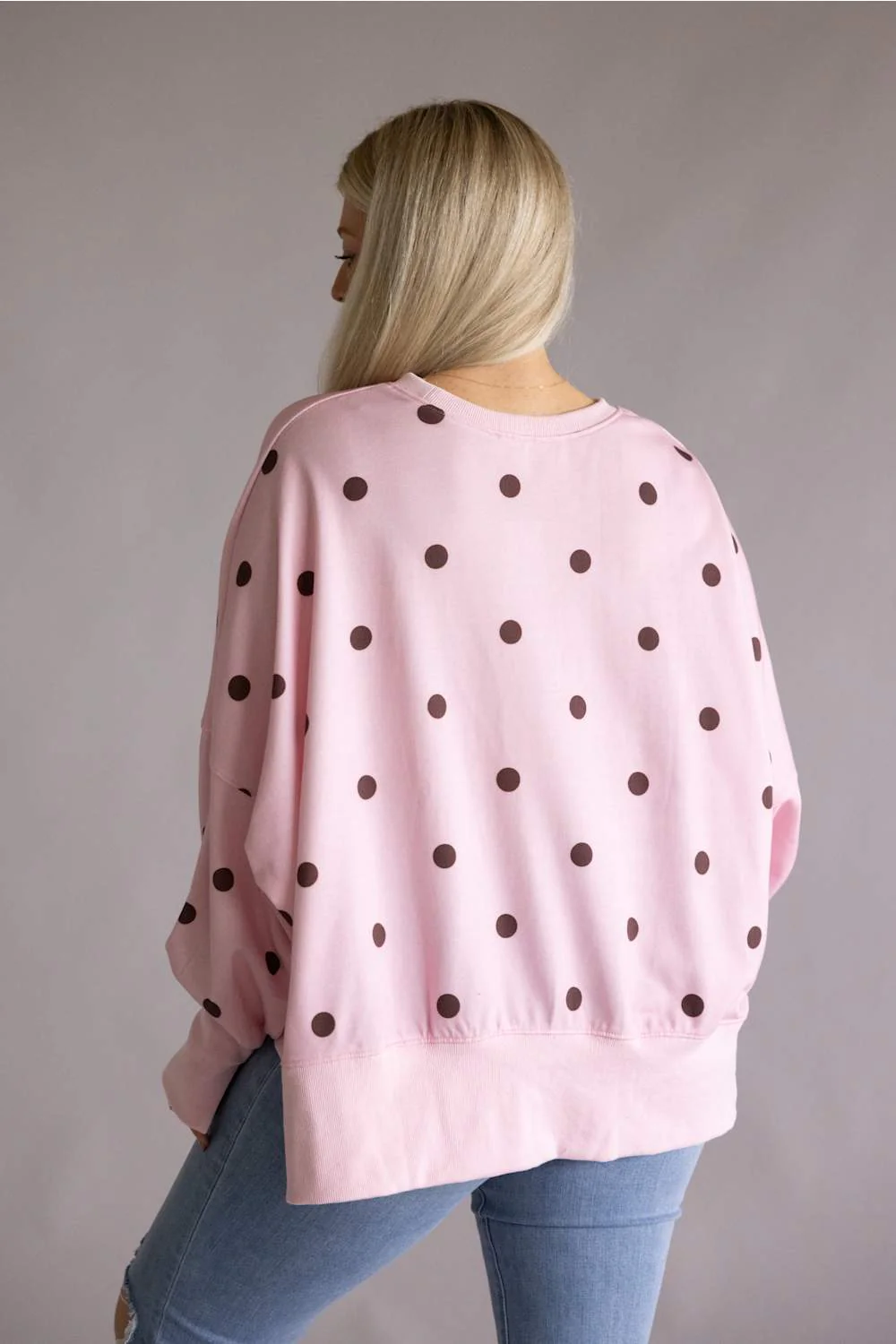 Polka Dot Oversized Sweatshirt for Women in Pink | IKT300615-03-LTPINK - Image 3