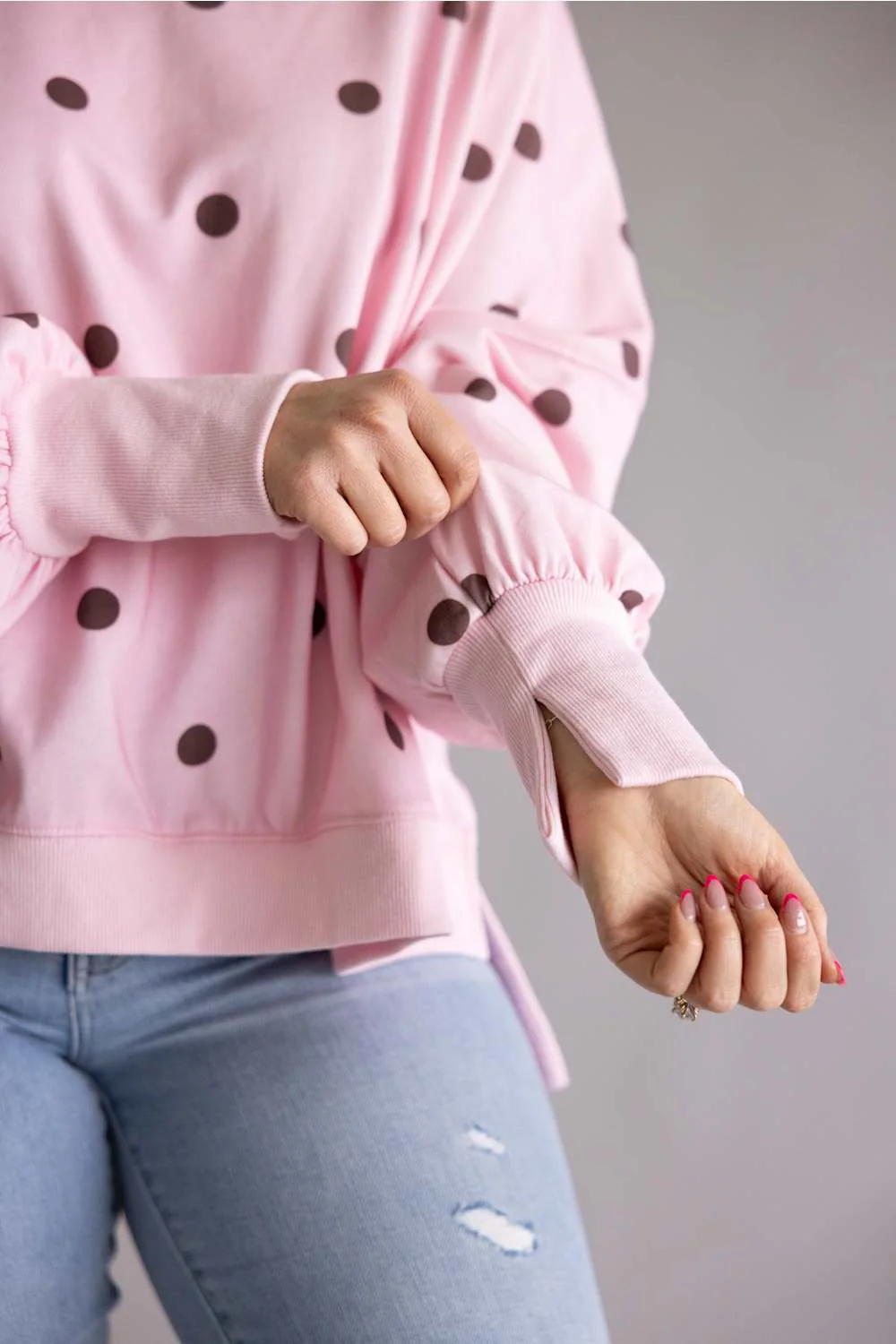 Polka Dot Oversized Sweatshirt for Women in Pink | IKT300615-03-LTPINK - Image 4