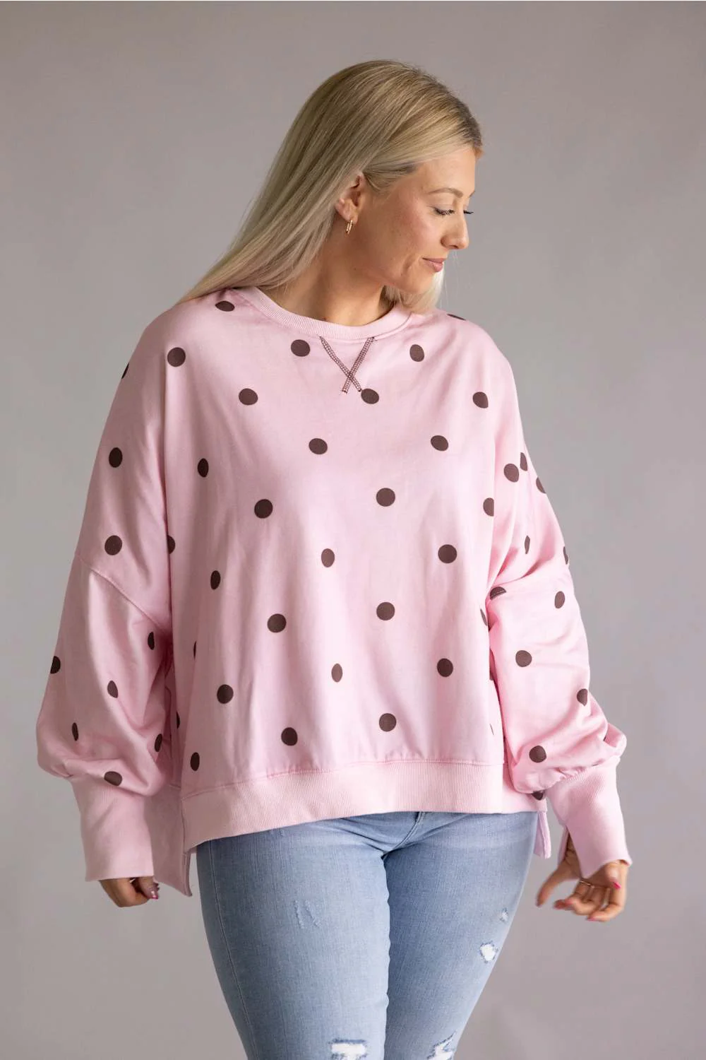Polka Dot Oversized Sweatshirt for Women in Pink | IKT300615-03-LTPINK - Image 5