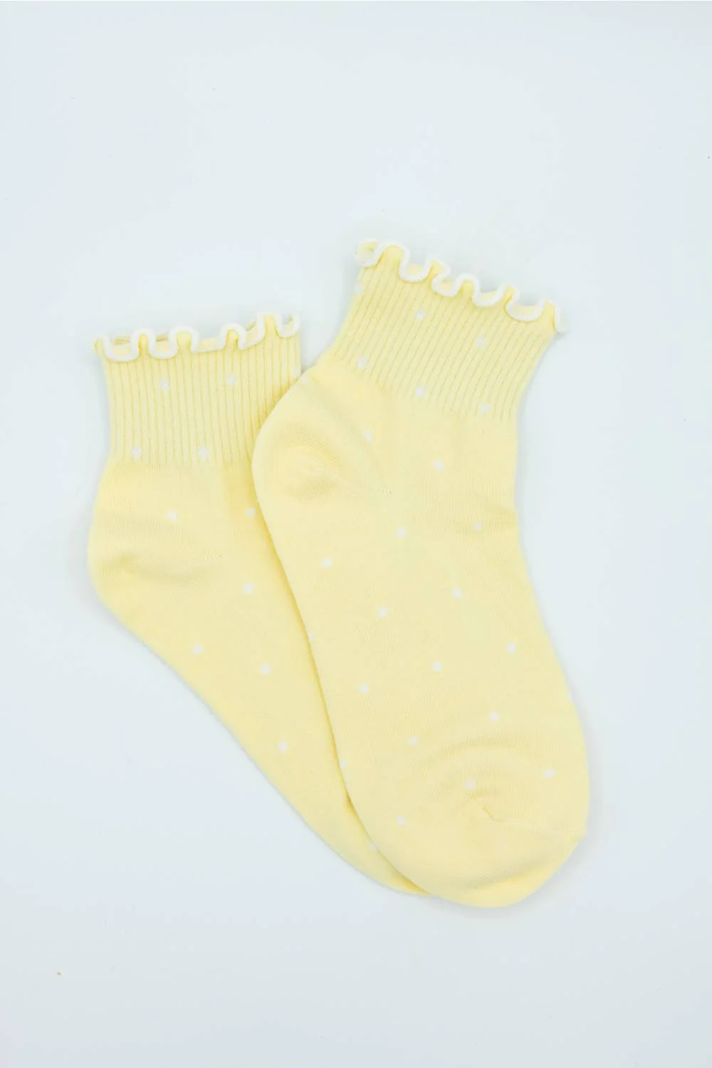 Polka Dot Ruffled Crew Socks for Women in Yellow | SK354Y - Image 2