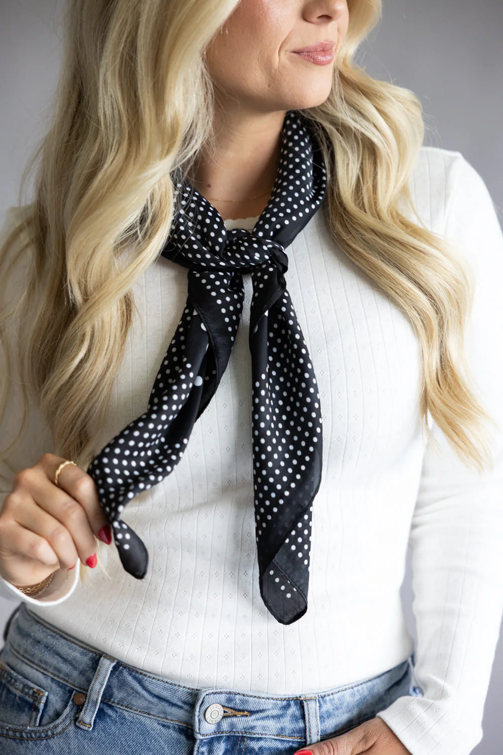 Polka Dot Silk Scarf for Women in Black | BLQS069BLK
