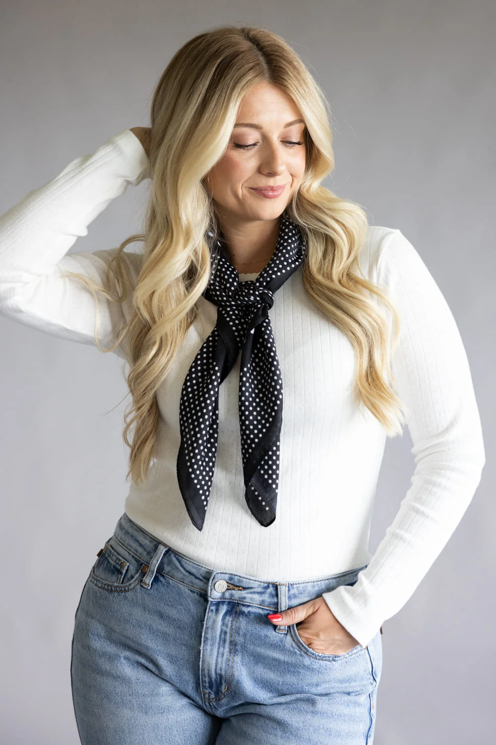 Polka Dot Silk Scarf for Women in Black | BLQS069BLK - Image 7