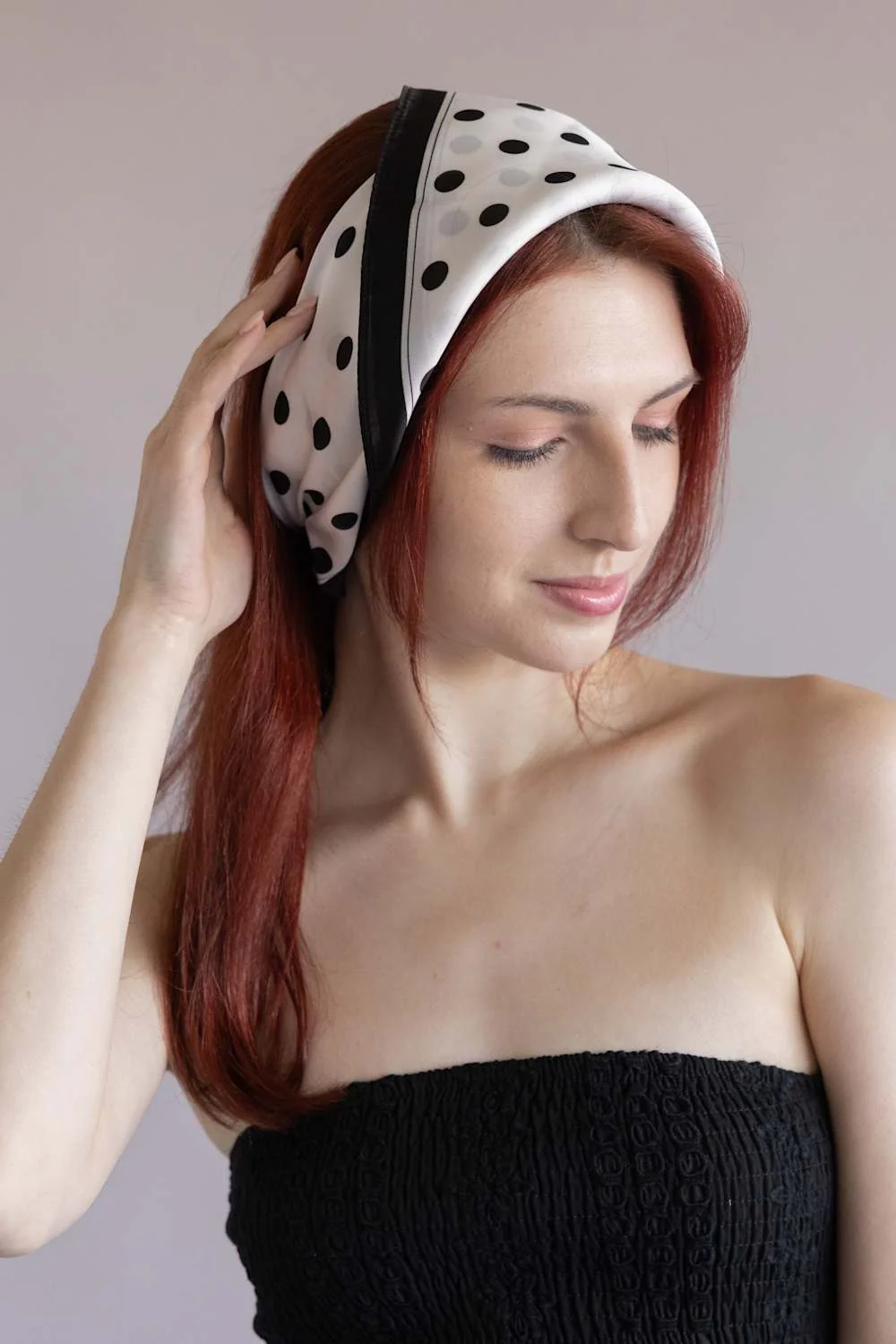 Polka Dot Scarf for Women in Black/White | WLQS109-WHITE - Image 3
